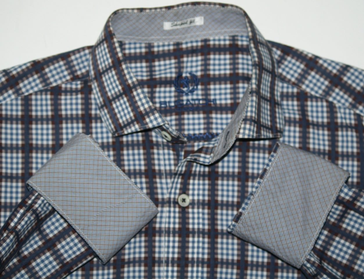 Bugatchi Uomo M flip cuff plaid shirt w convertible cuffs flip cuffs