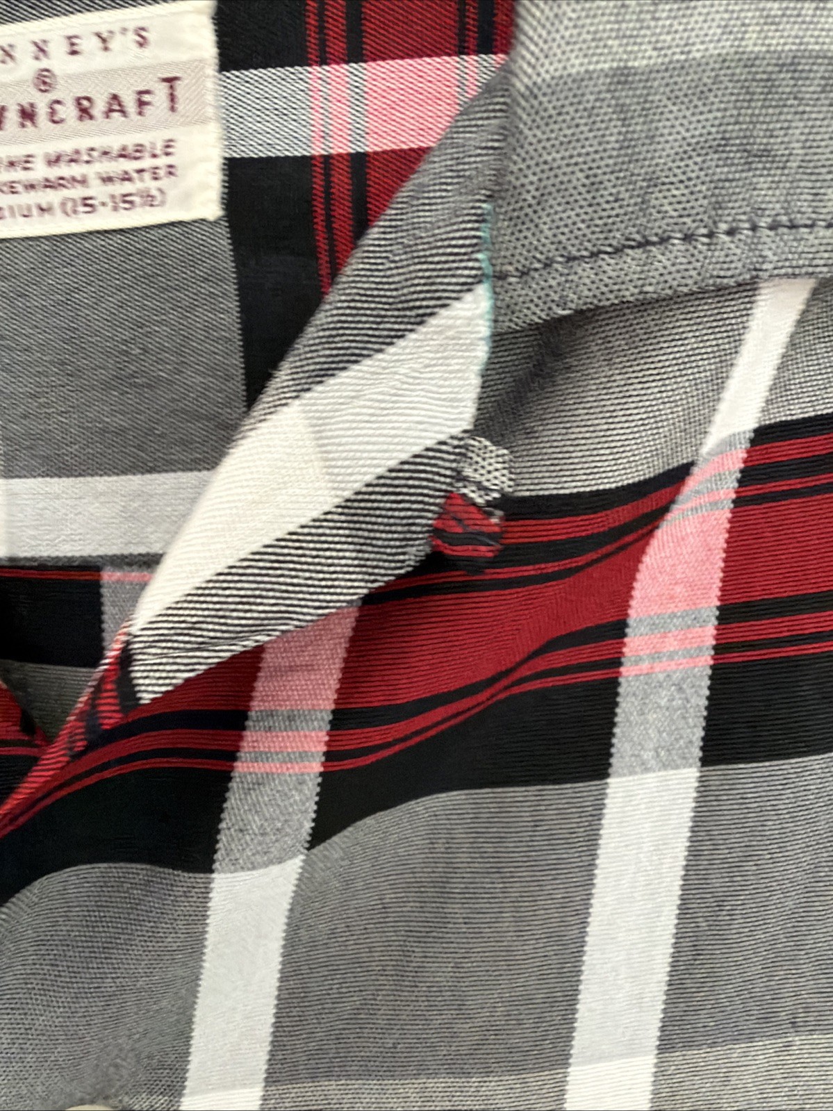 Vtg 50,60s Penneys Towncraft Rayon Shirt Mens M Loop Collar Shadow Plaid