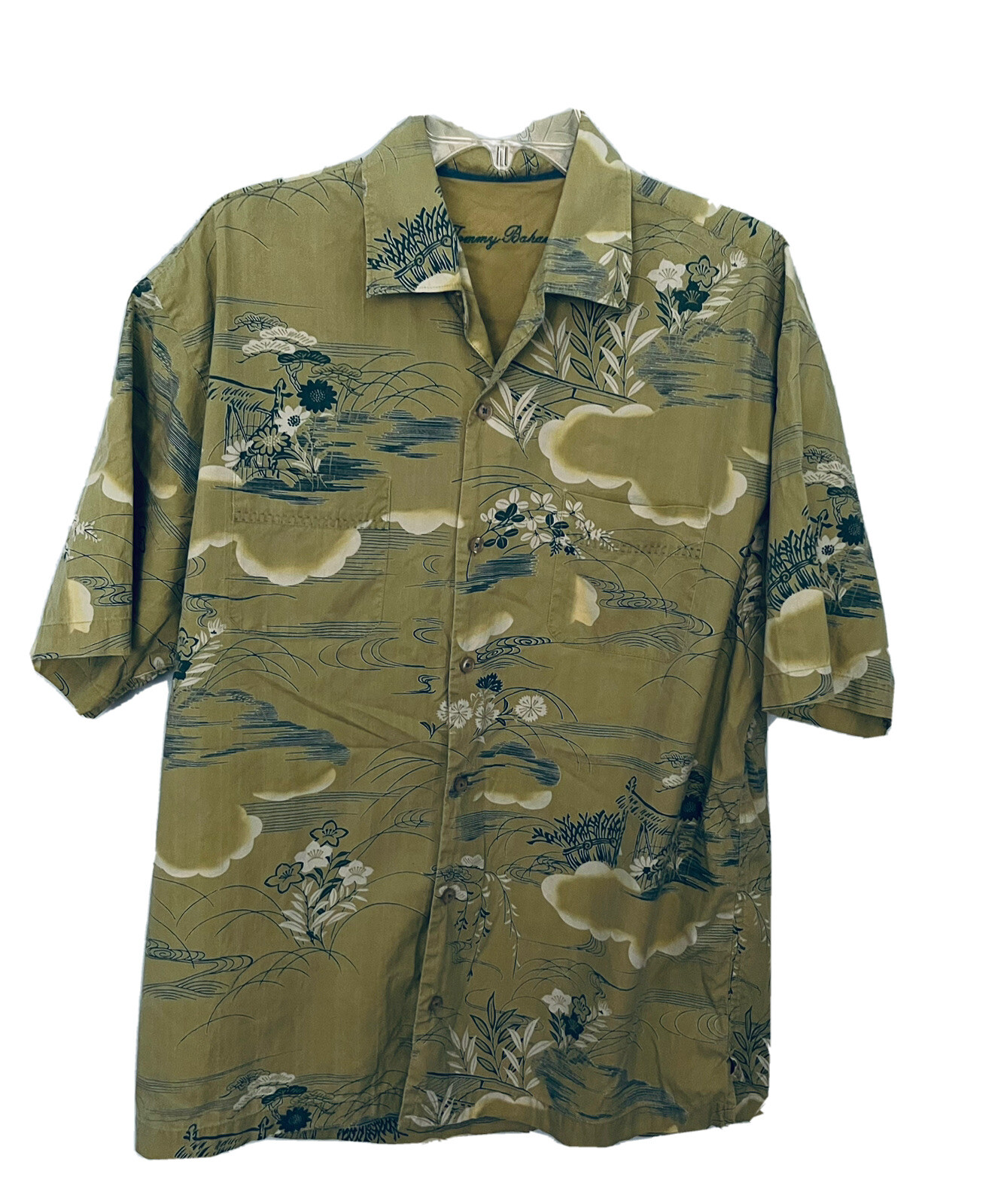 TOMMY BAHAMA Aloha Hawaiian Shirt Men Cotton Silk Button up Large