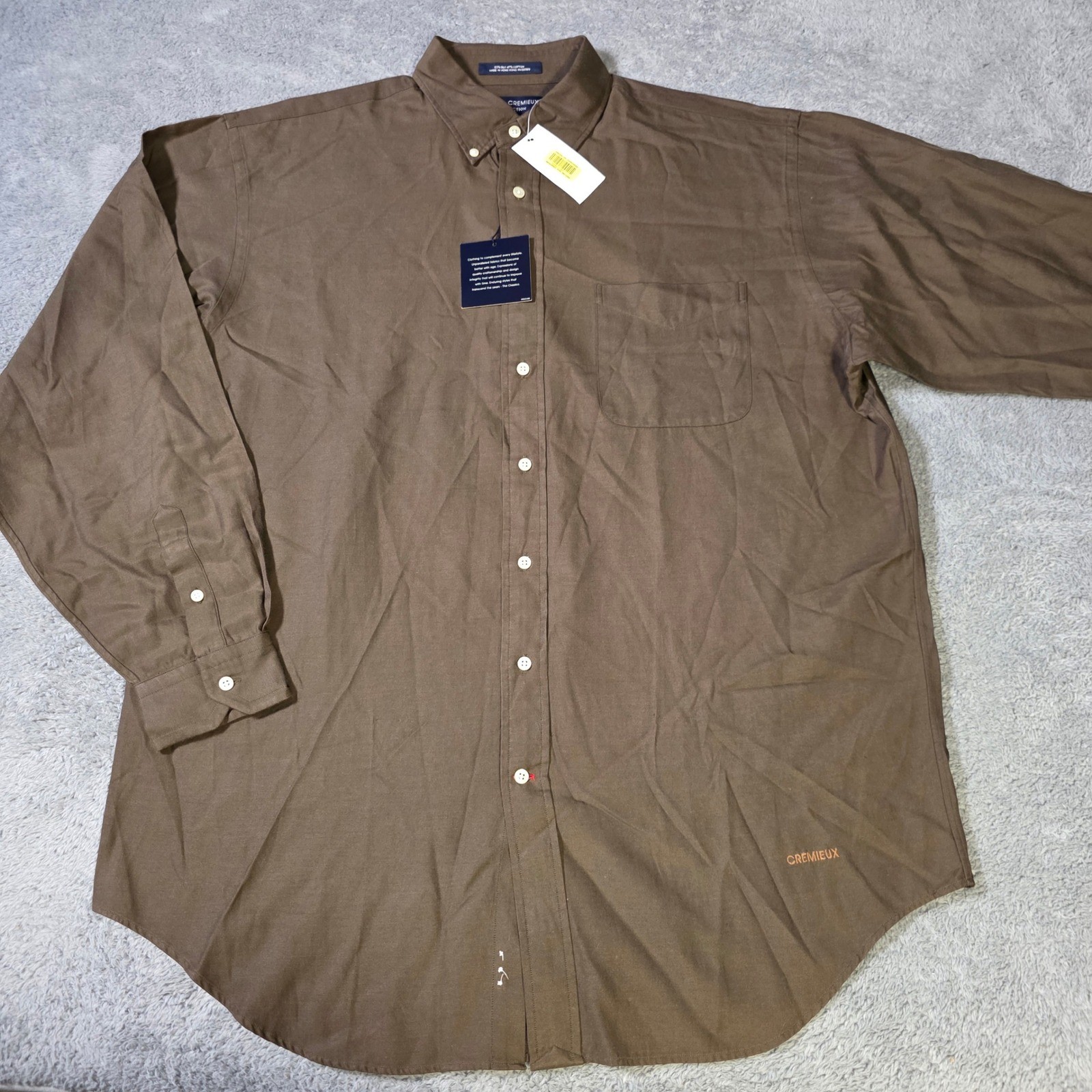 Daniel Cremieux Mens Large Shirt Brown Silk Cotton Long Sleeve Button Down Logo