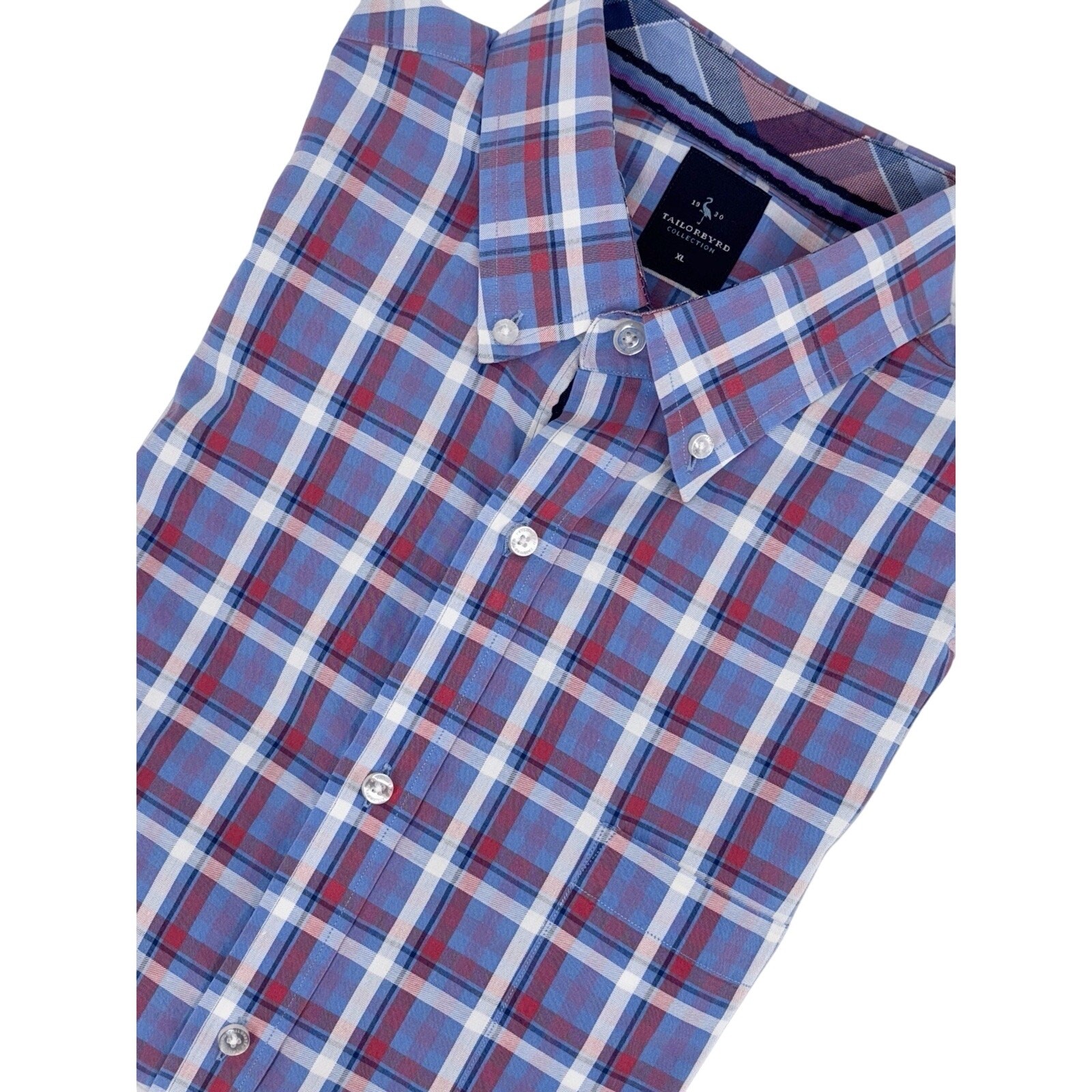 Tailorbyrd Mens Button Down Shirt Blue/Pink/White Plaid Size XL Chest Pocket EUC