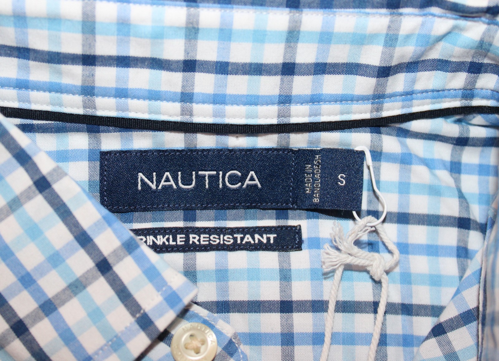 NWT Nautica Men’s Blue Windowpane LS Button-down Pocket Shirt sz S