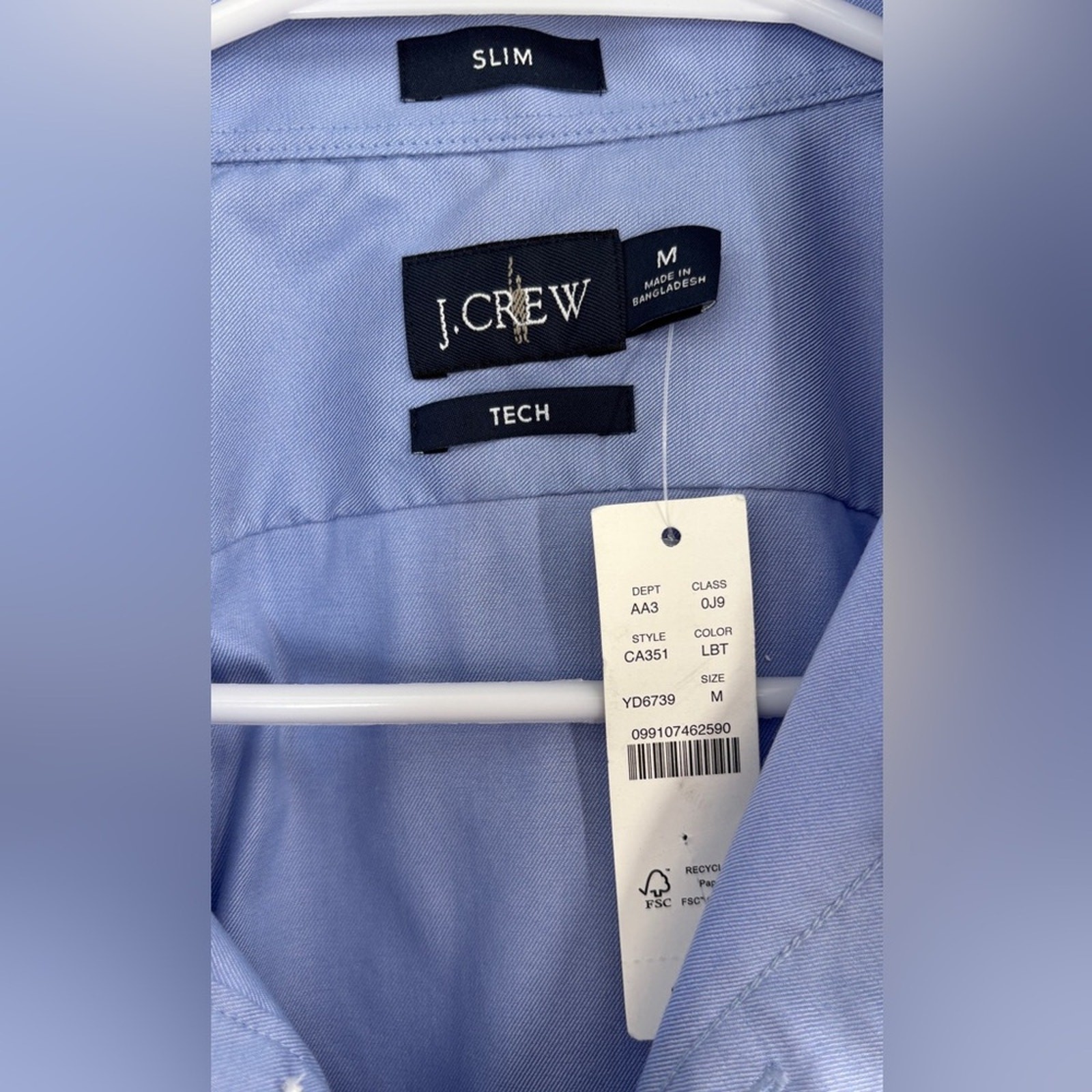 J.Crew Slim Bowery performance stretch dress shirt with spread collar M