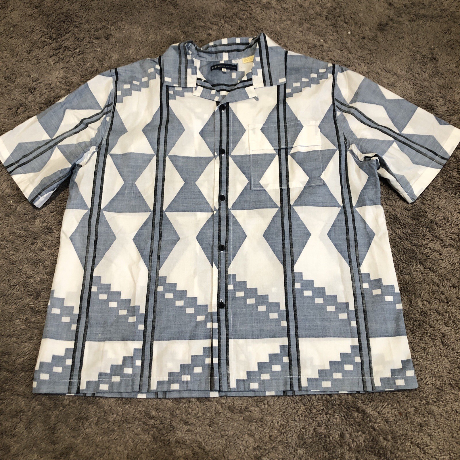 Levi’s Made & Crafted Loop Collar Camp Shirt Size M White Blue Aztec Western