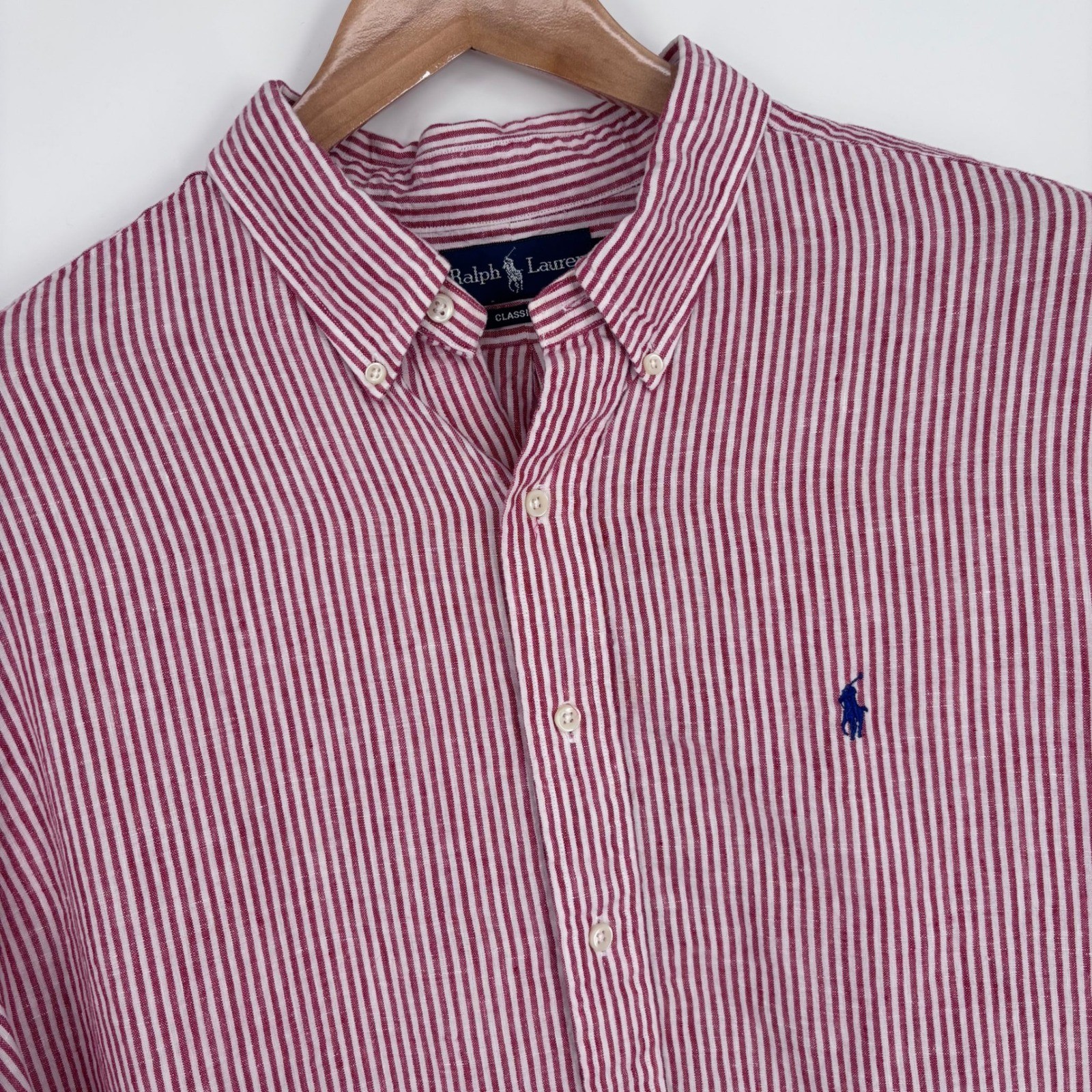 Polo Ralph Lauren 100% Linen Button Down Shirt Mens XXL Red White Striped