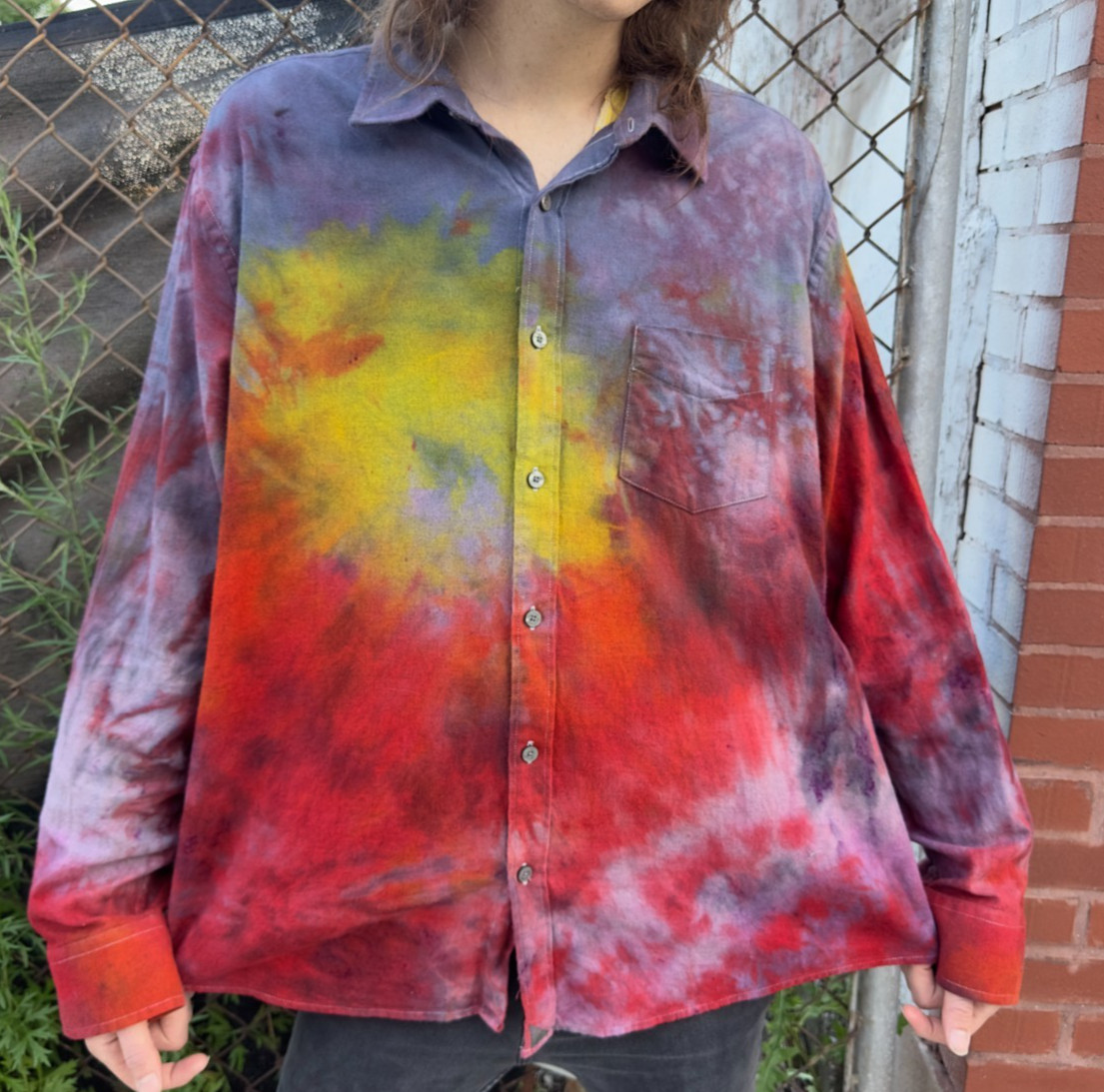 Tie Dye Women’s XXXL cotton Ember Rainbow Shirt long sleeve soft button up top