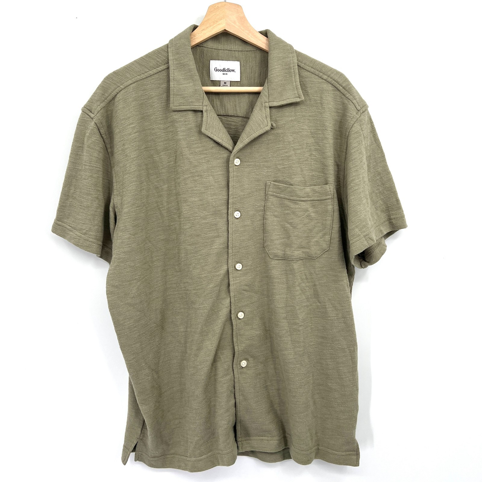 Goldfellow & Co green textured cotton blend casual button front shirt hipster M