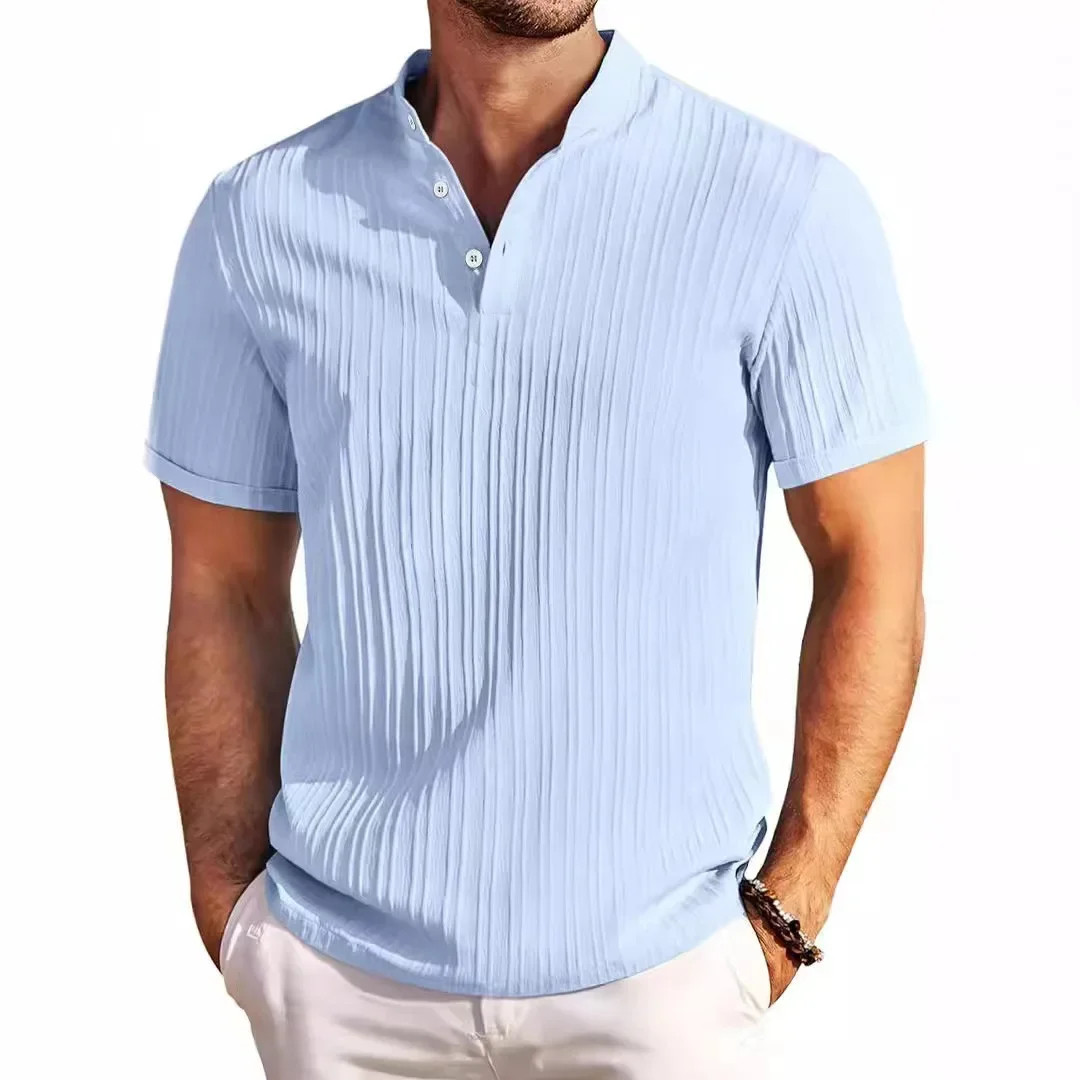Men’s Retro Cotton And Linen Henry Shirt Casual Loose With Sporty