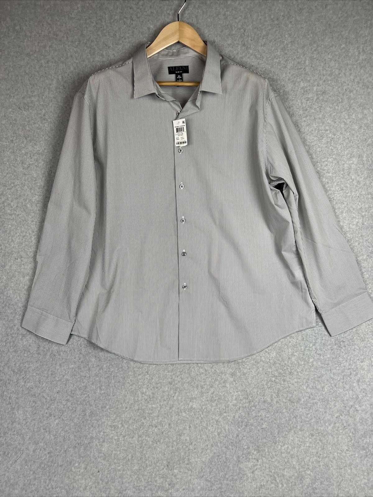 Alfani Shirt Mens XXL Pinstriped Long Sleeve Button Up Gray 18-18 1/2 Slim Fit