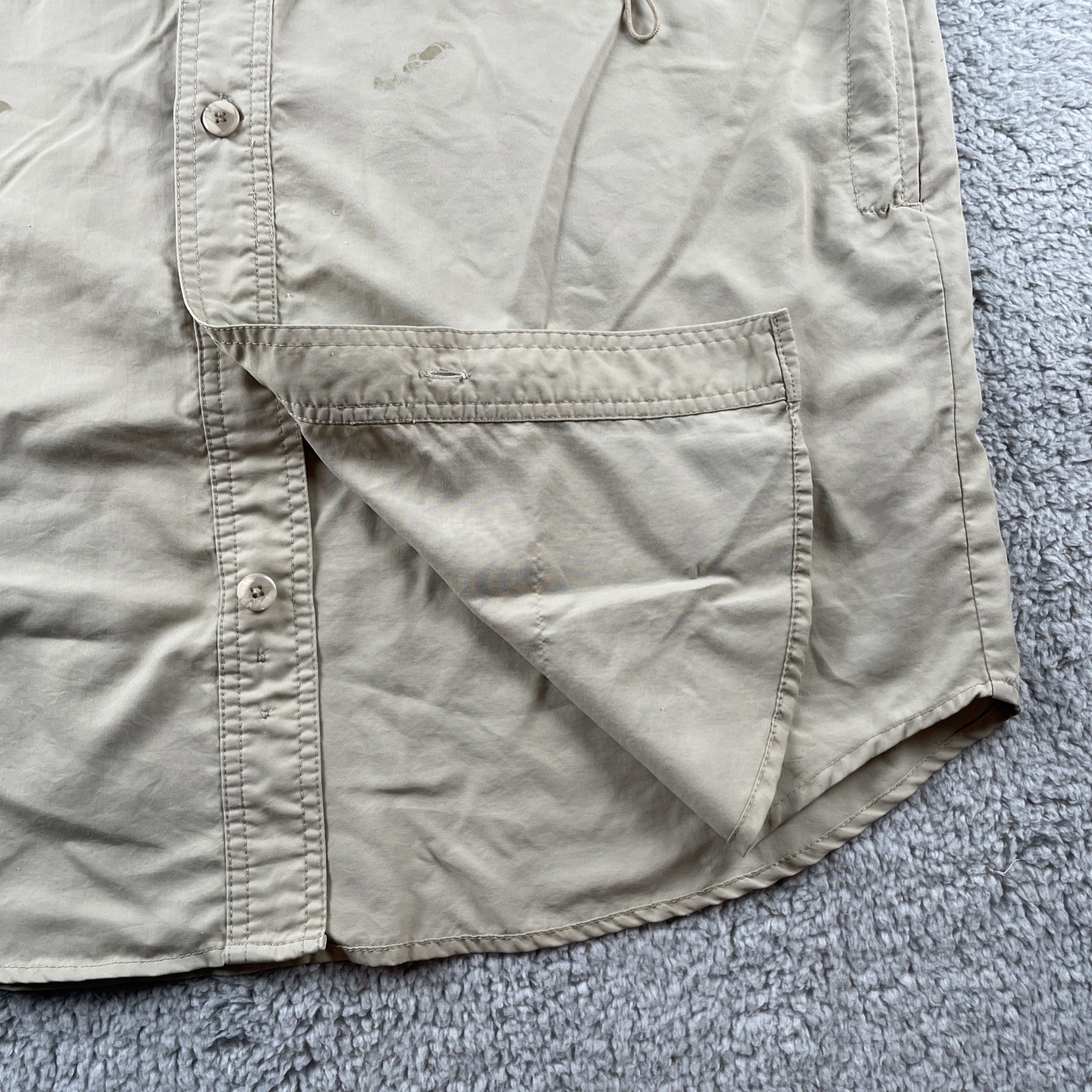 Vtg Guides Choice Medium Safari Utility Shirt Khaki With Zippered Pockets 90s