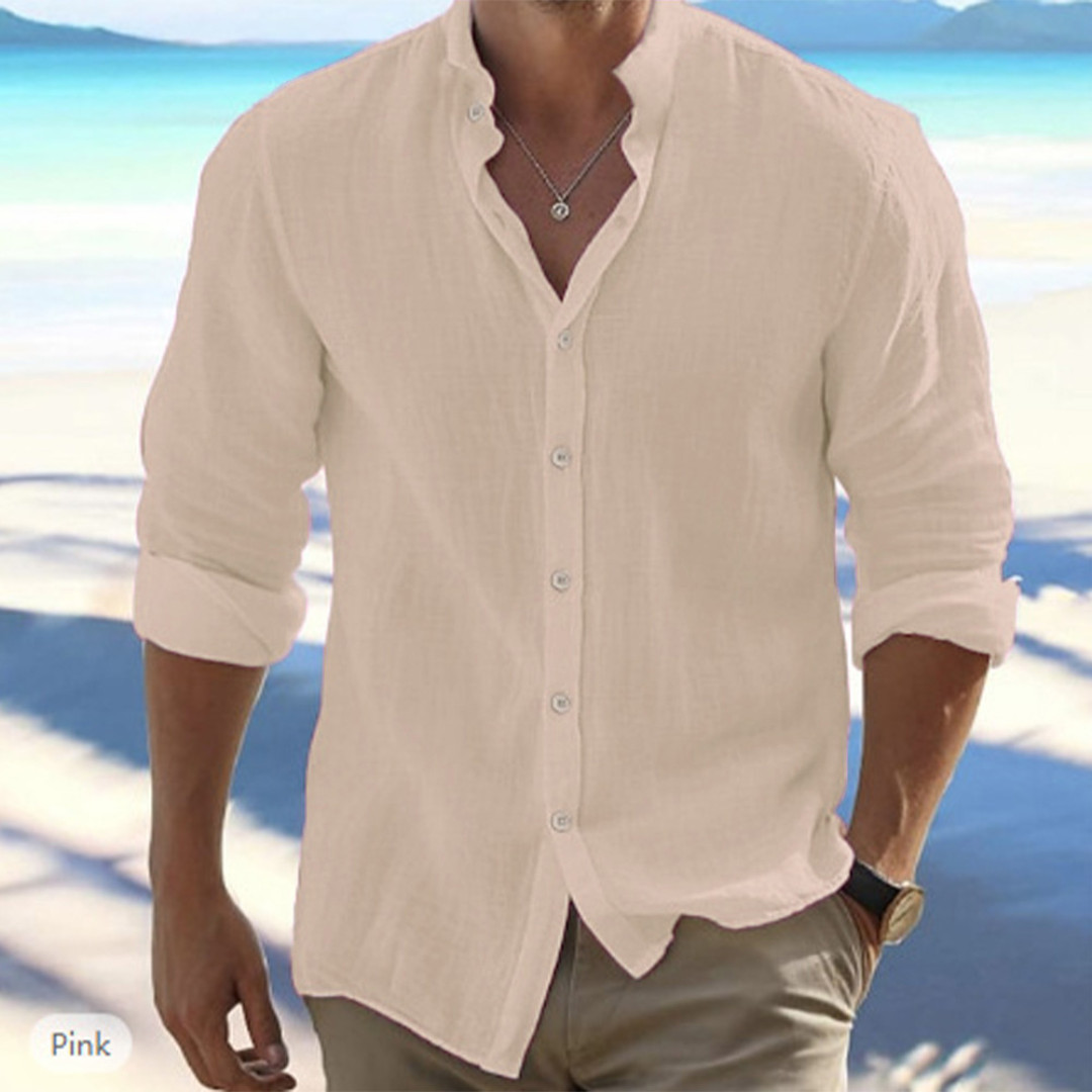 Button-Up Shirt Mens Long Sleeve Cotton Linen T-shirt Casual Summer Beach *SALE*