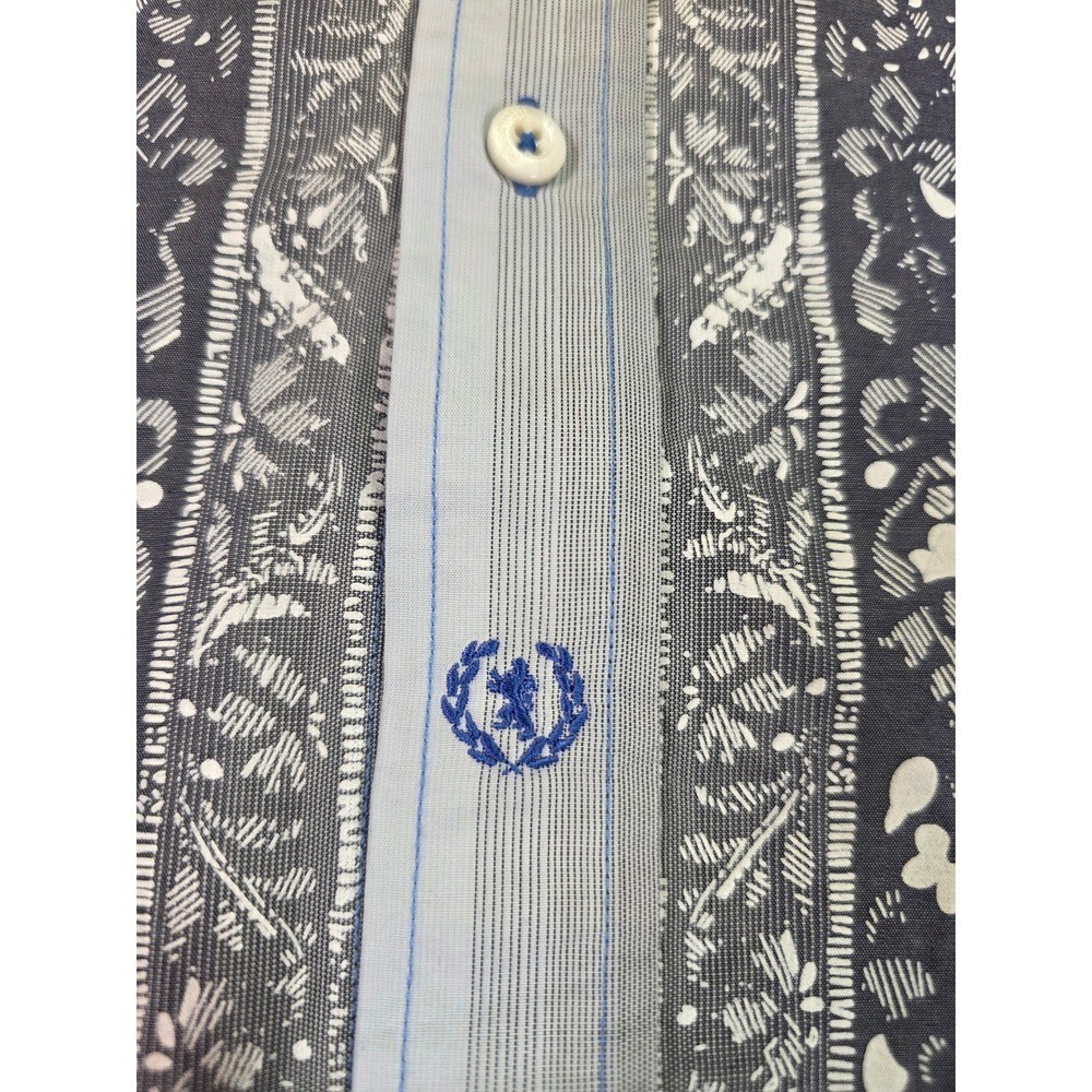 Bugatchi Uomo Mens XL Blue Ombre Striped Floral Embroidered Button Down Shirt
