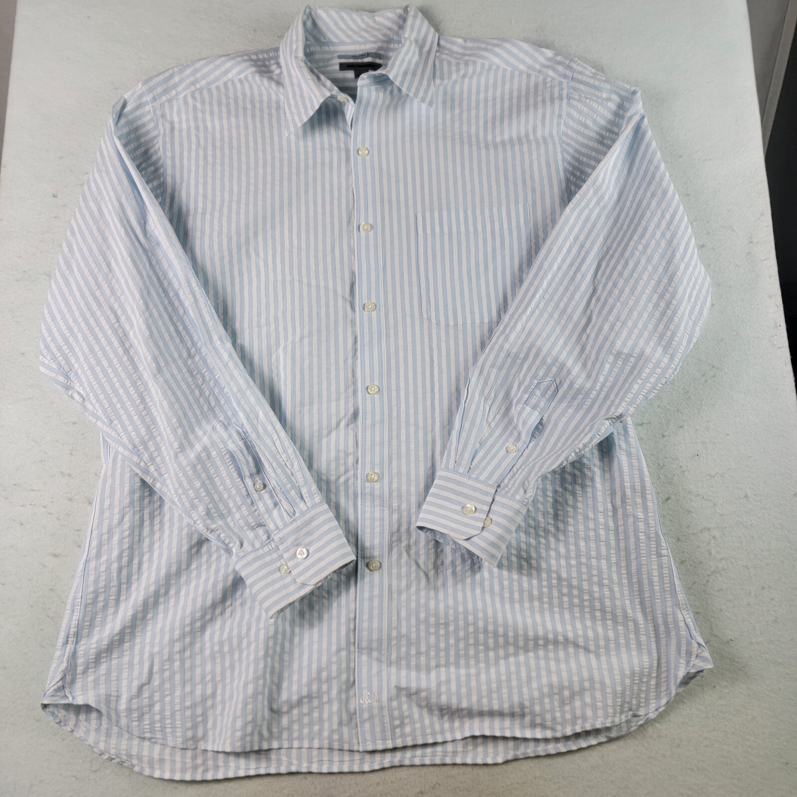 JOHNSTON & MURPHY MENS BUTTON UP SHIRT SIZE XL BLUE WHTIE STRIPE COTTON