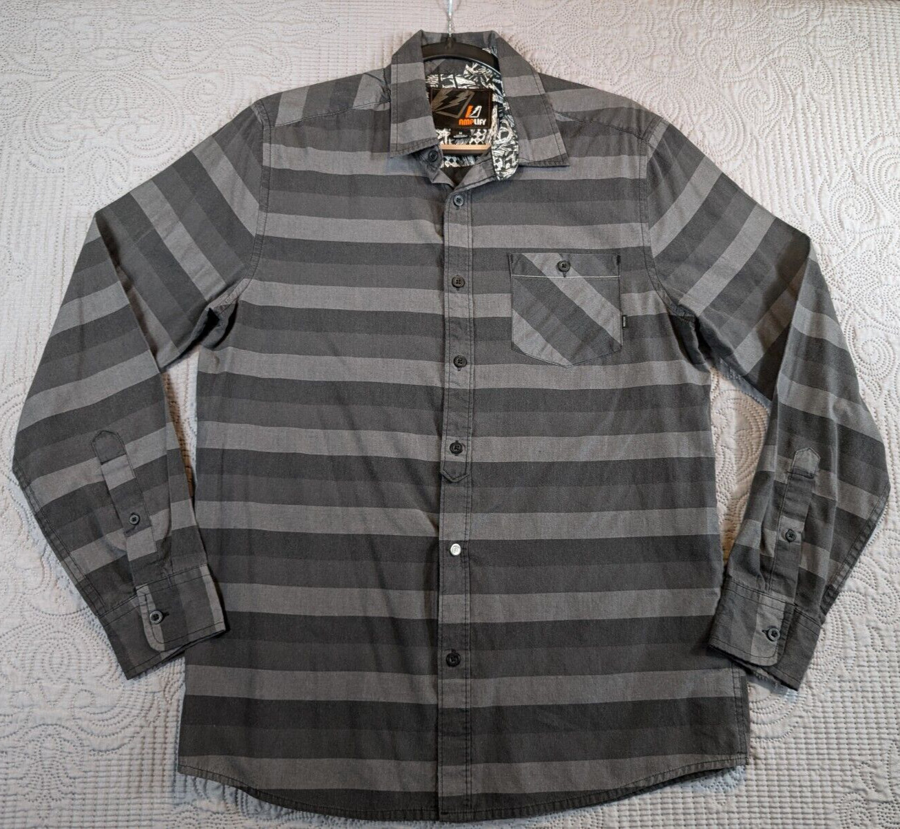 Amplify Shirt Men’s MED Black Gray Striped Button Down Front Pockets Casual Y2K