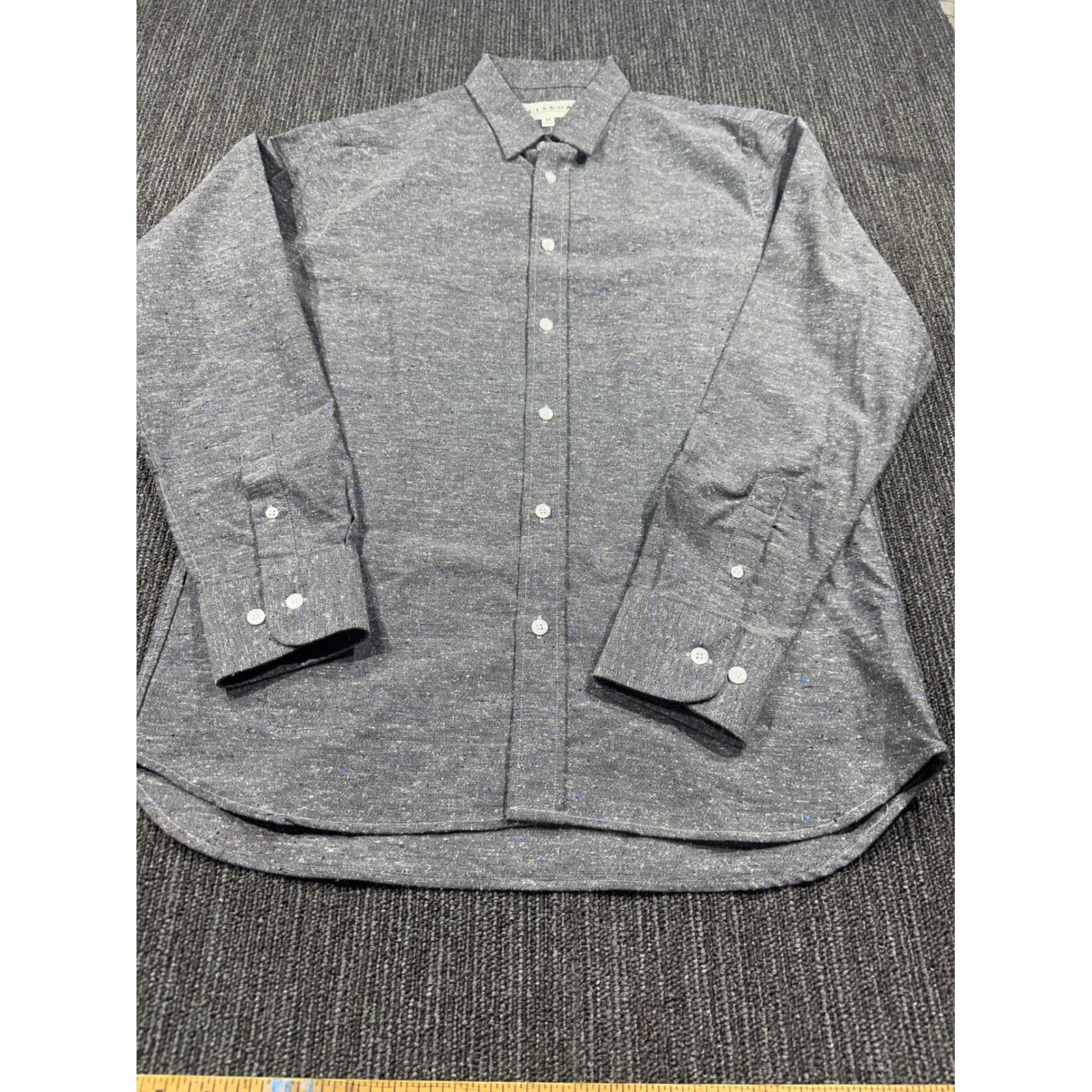Lisboa Mens Gray Textured Nep Long Sleeve Button Down Shirt Size M Portugal