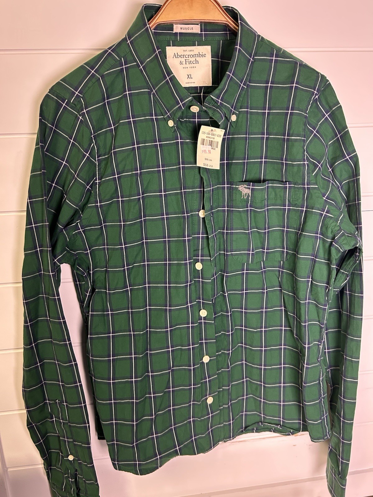 Abercrombie & Fitch Muscle Fit Green Plaid Button Down Shirt Men’s XL New