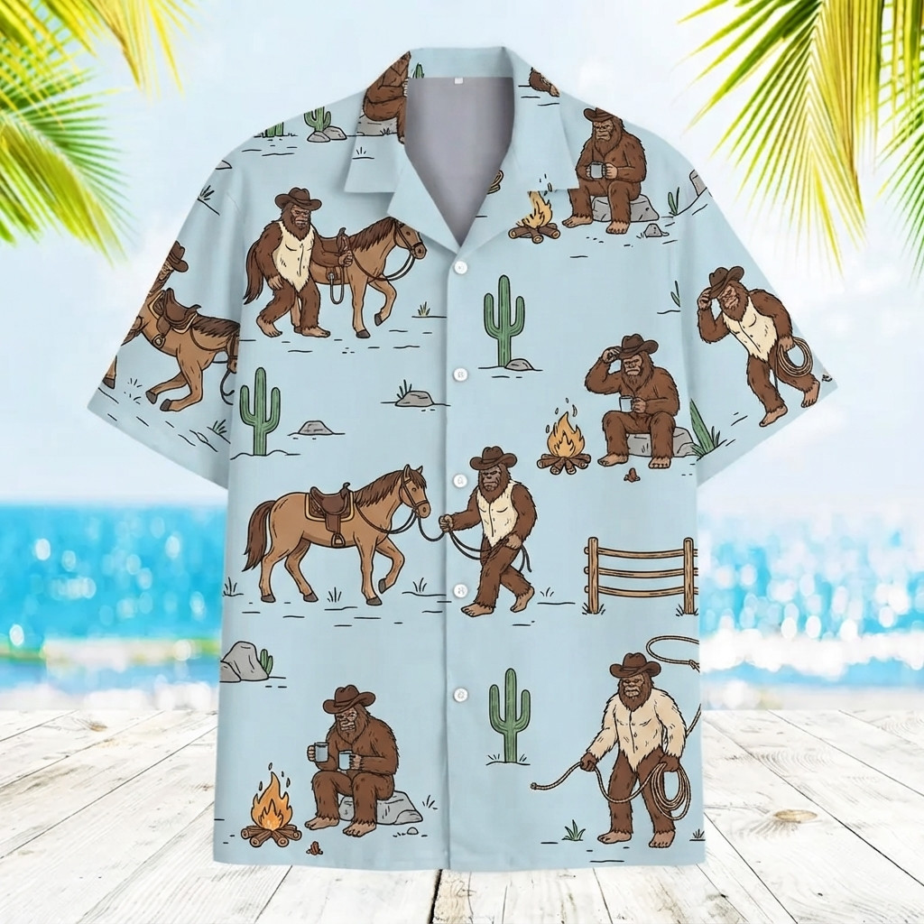 Funny Bigfoot Cowboy Desert Hawaiian Shirt, Friends Gift