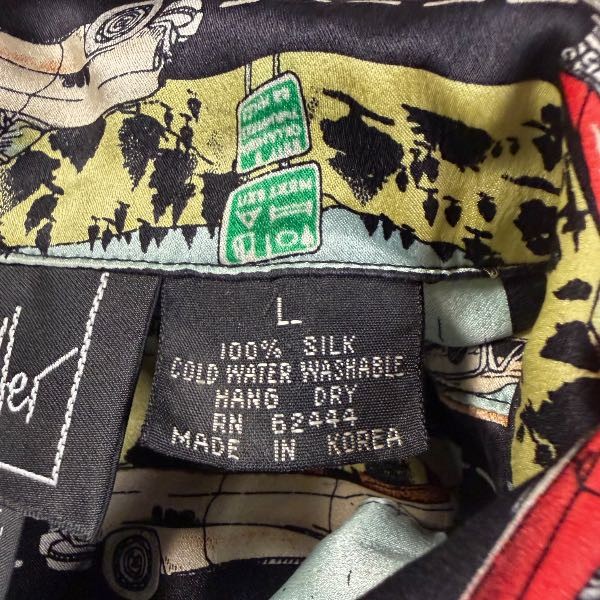 Vintage 90s Nicole Miller Route 66 Classic Cars Silk Button Shirt LARGE