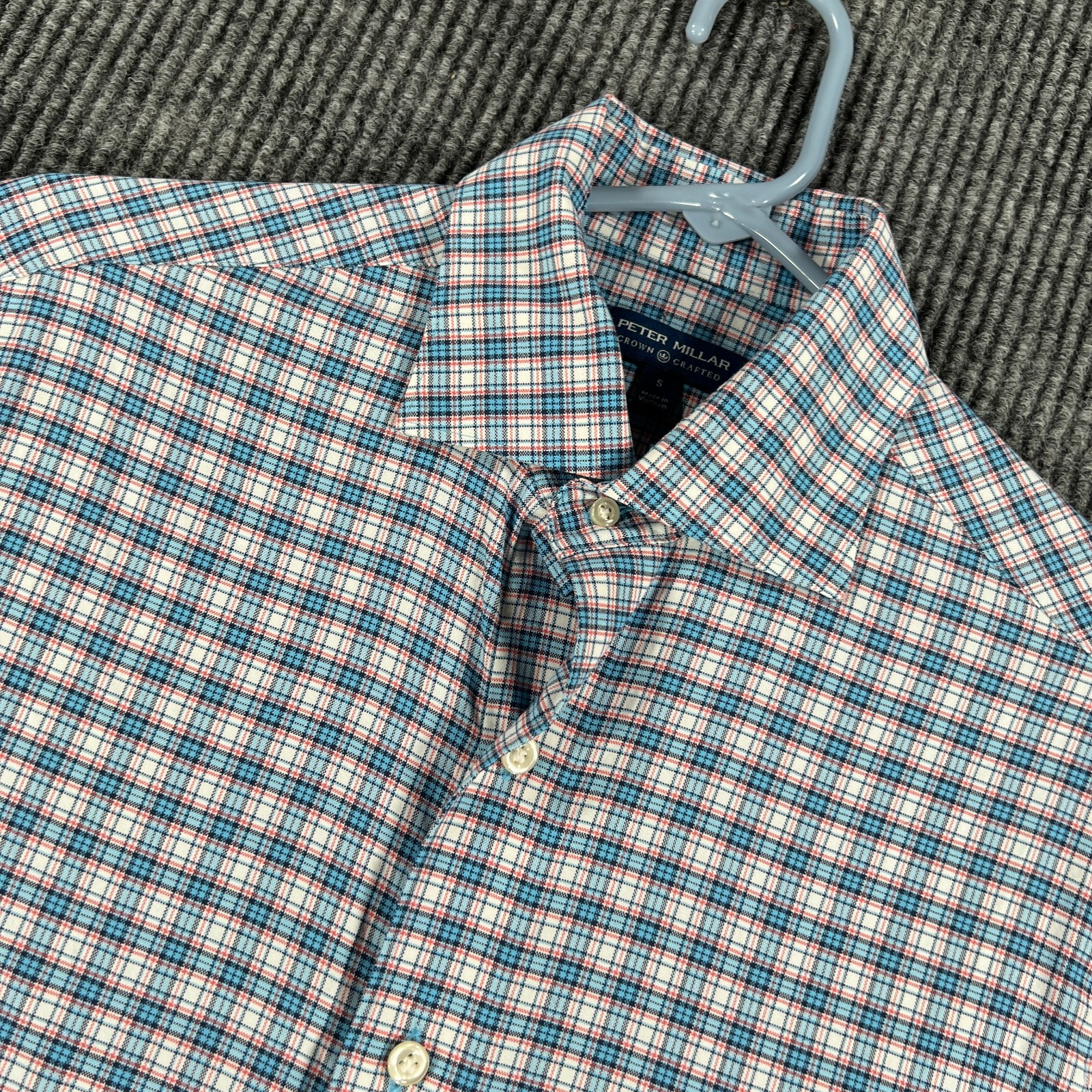 Peter Millar Crown Crafted Shirt Mens Small Blue Check Long Sleeve Button Up