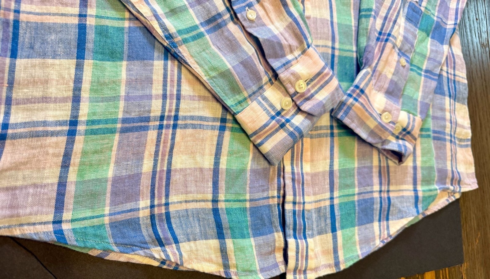 Brooks Brothers Men’s 100% Linen Plaid Long Sleeve Button-Down Sport Shirt