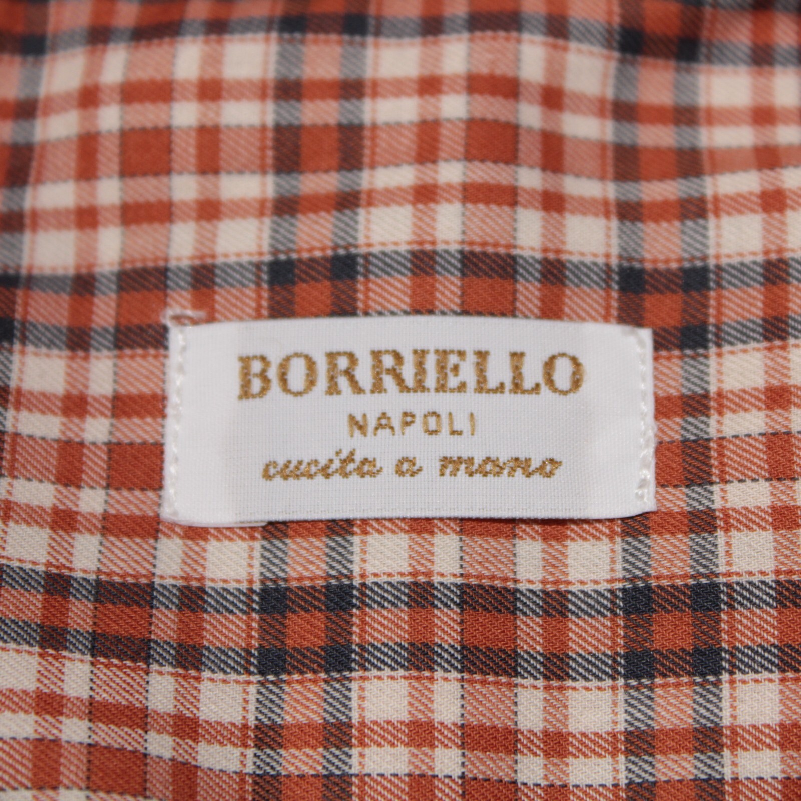 Borriello NWOT Casual Button Down Shirt Size 17.5 44 In Orange & Cream Plaid