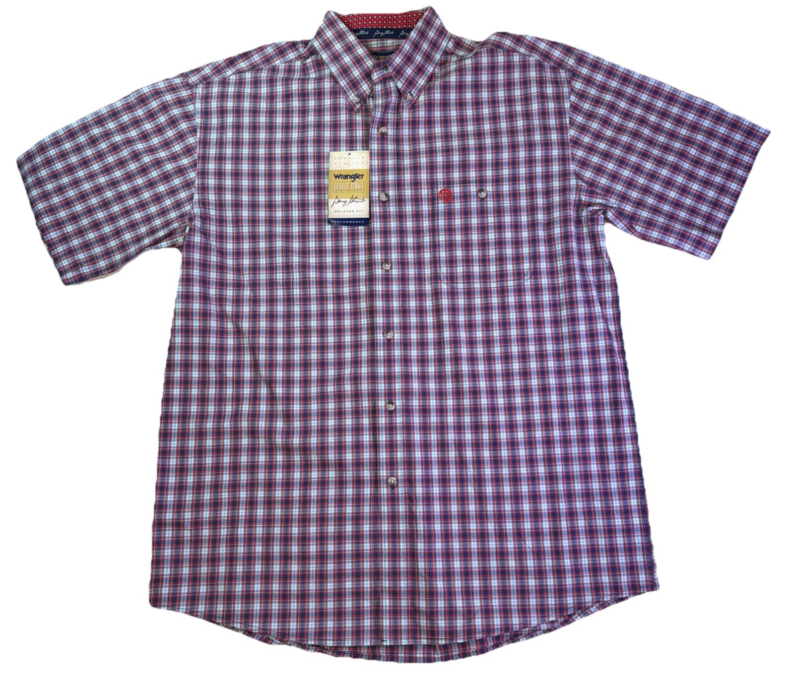 NEW Wrangler George Straight Mens Large SS Button Plaid Blue/Red Shirt Western