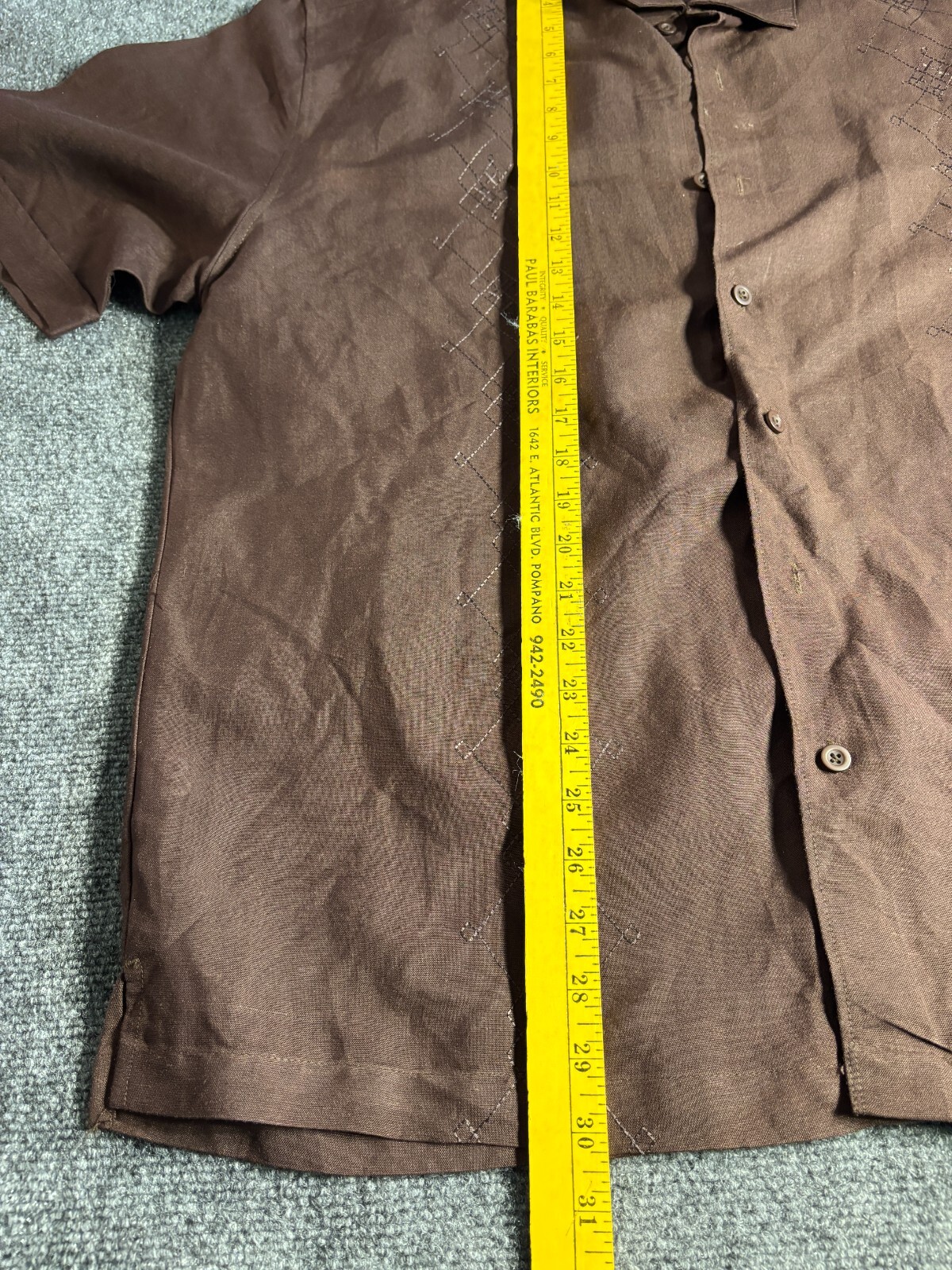 Cubavera Shirt Mens XL Brown Short Sleeve Relaxed Fit Slit Collared Button Down