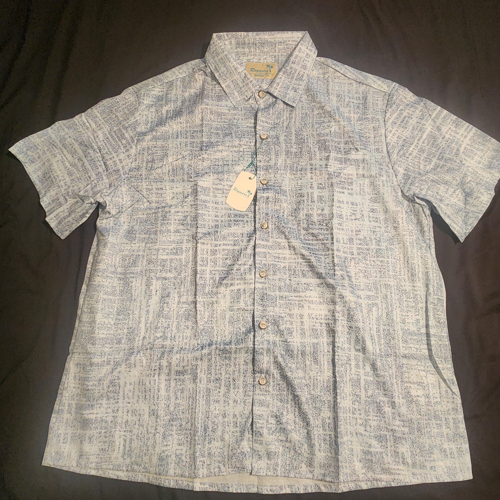 Royaura Men’s Short Sleeve Button Up Shirt – Light Blue Abstract Pattern – XL