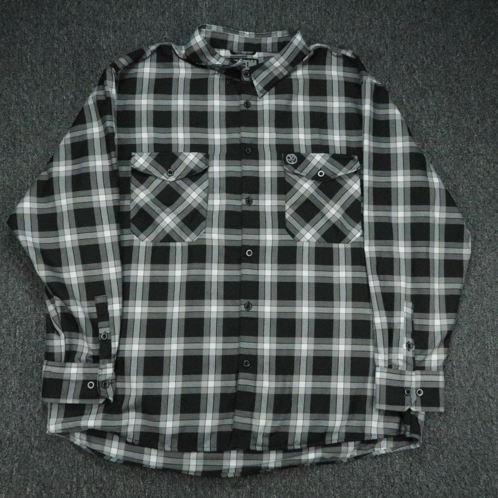 Dixxon Flannel Shirt Mens 5XL Black Gray Pennywise Plaid Button Up Long Sleeve
