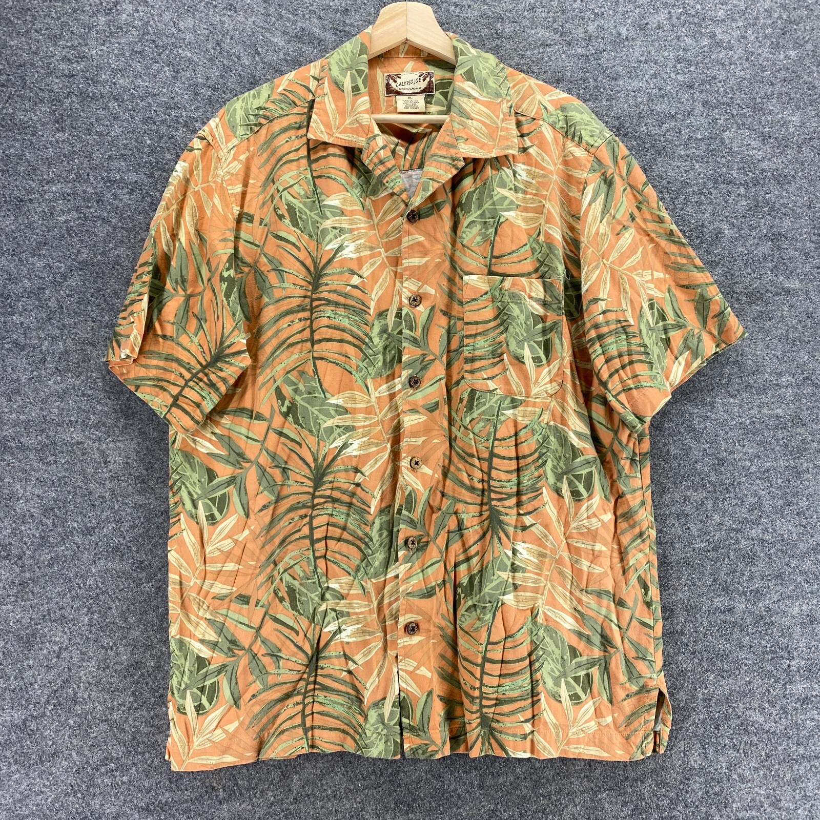 Calypso Joe Shirt Men XL Orange Floral Button Up Collared Short Sleeve Cotton
