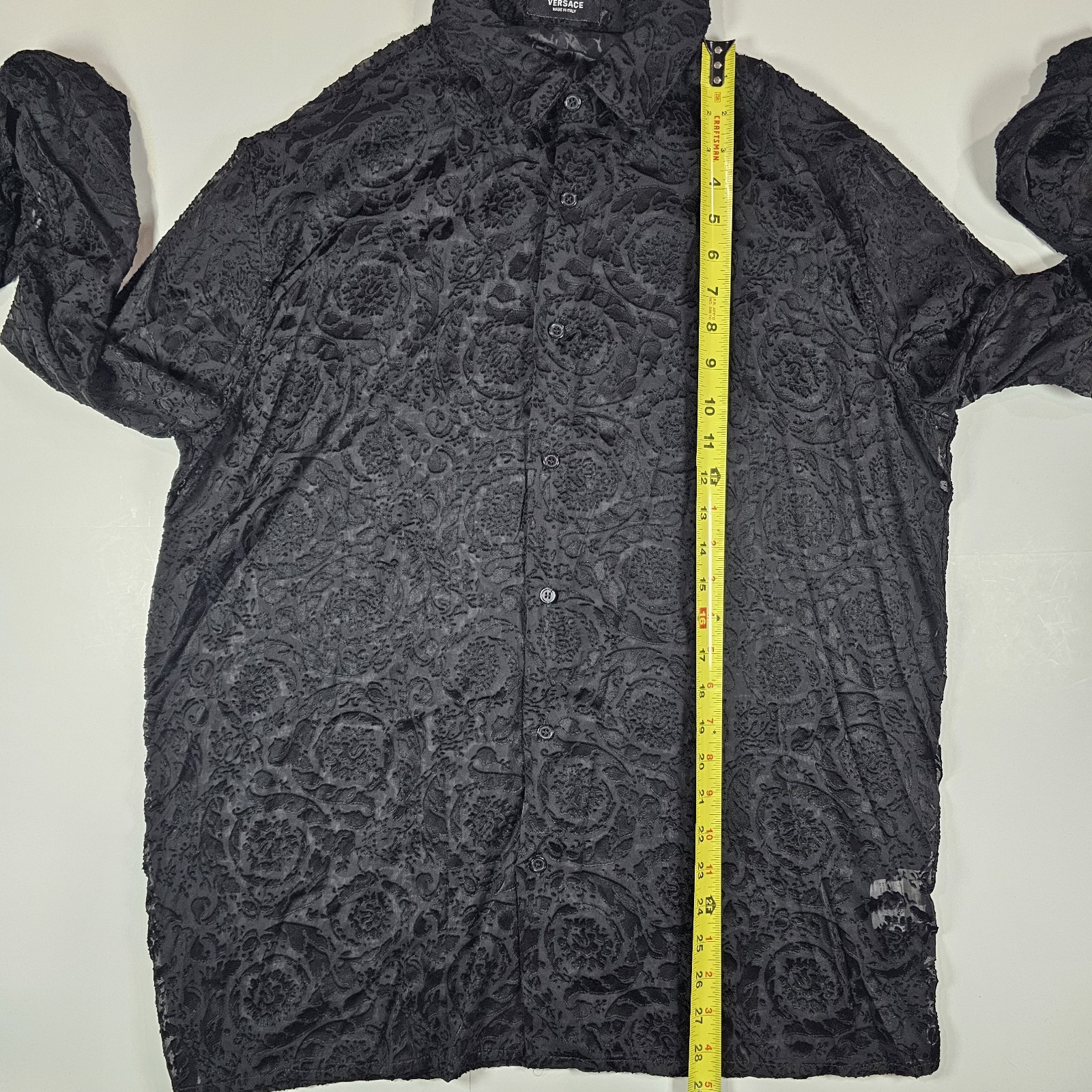 Versace Barocco Devore Silk Blend Sheer Button Up Shirt Men’s Size 52 XL Black