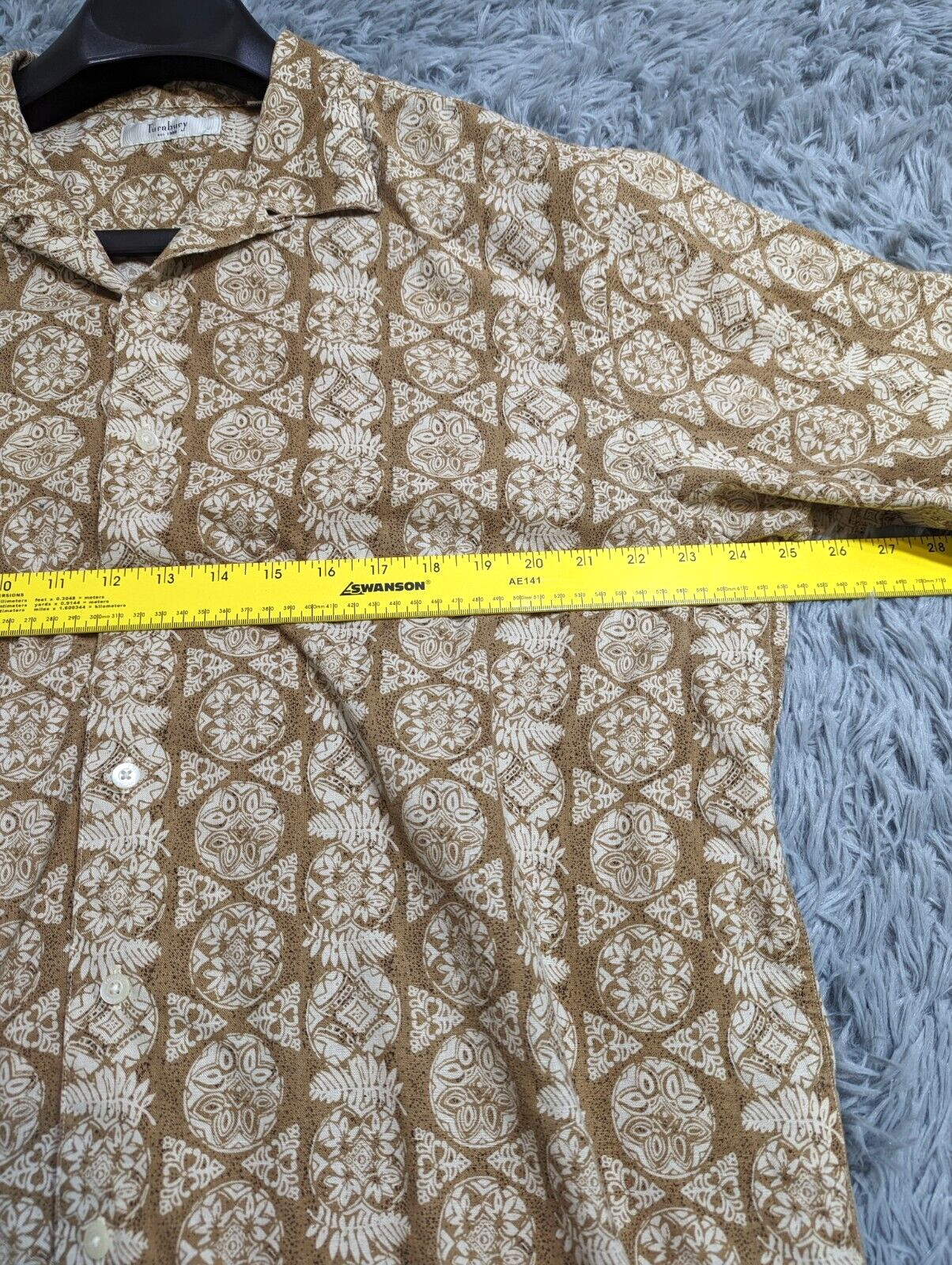 Turnbury Hawaiian Shirt Mens Large L Brown Linen Blend Button Up Resort Casual