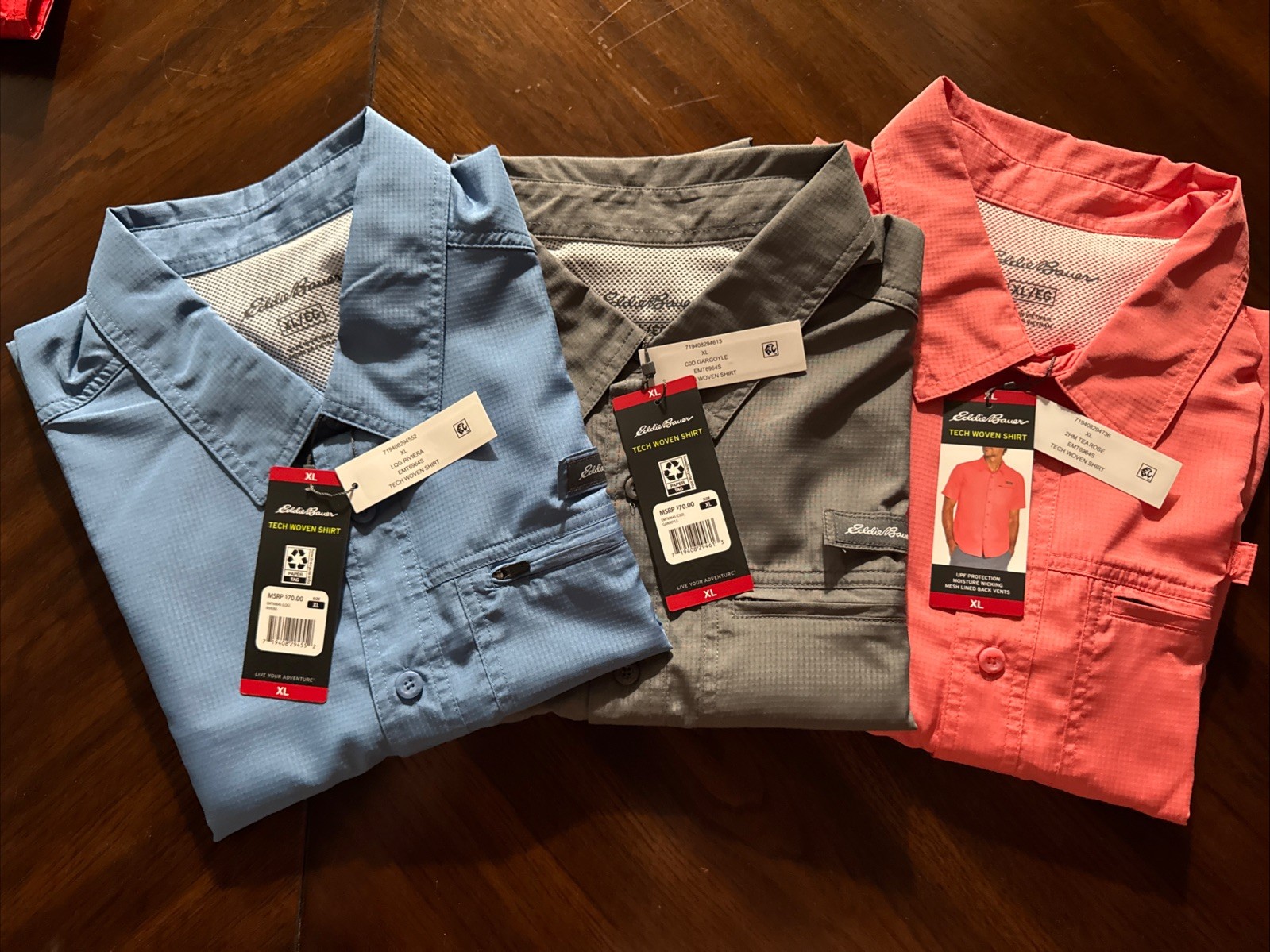 3 Eddie Bauer Men’s Moisture Wicking Short Sleeve XL Gray & Blue & Tea Rose