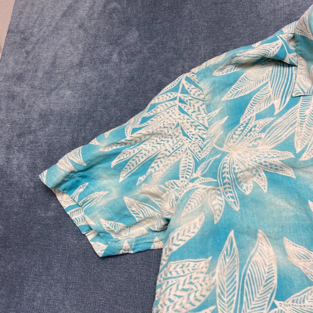Tasso Elba Island Hawaiian Shirt 2XL Mens White Blue Tropical Leaf Silk Linen