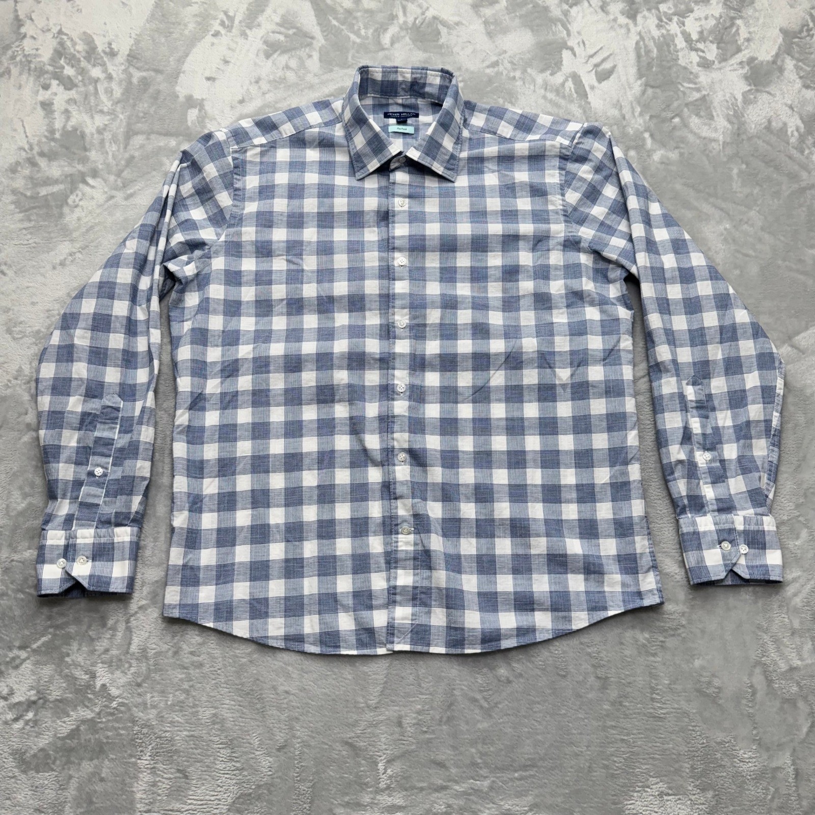 Peter Millar Shirt Mens L Blue Gingham Crown Crafted Flex Finish Button Office