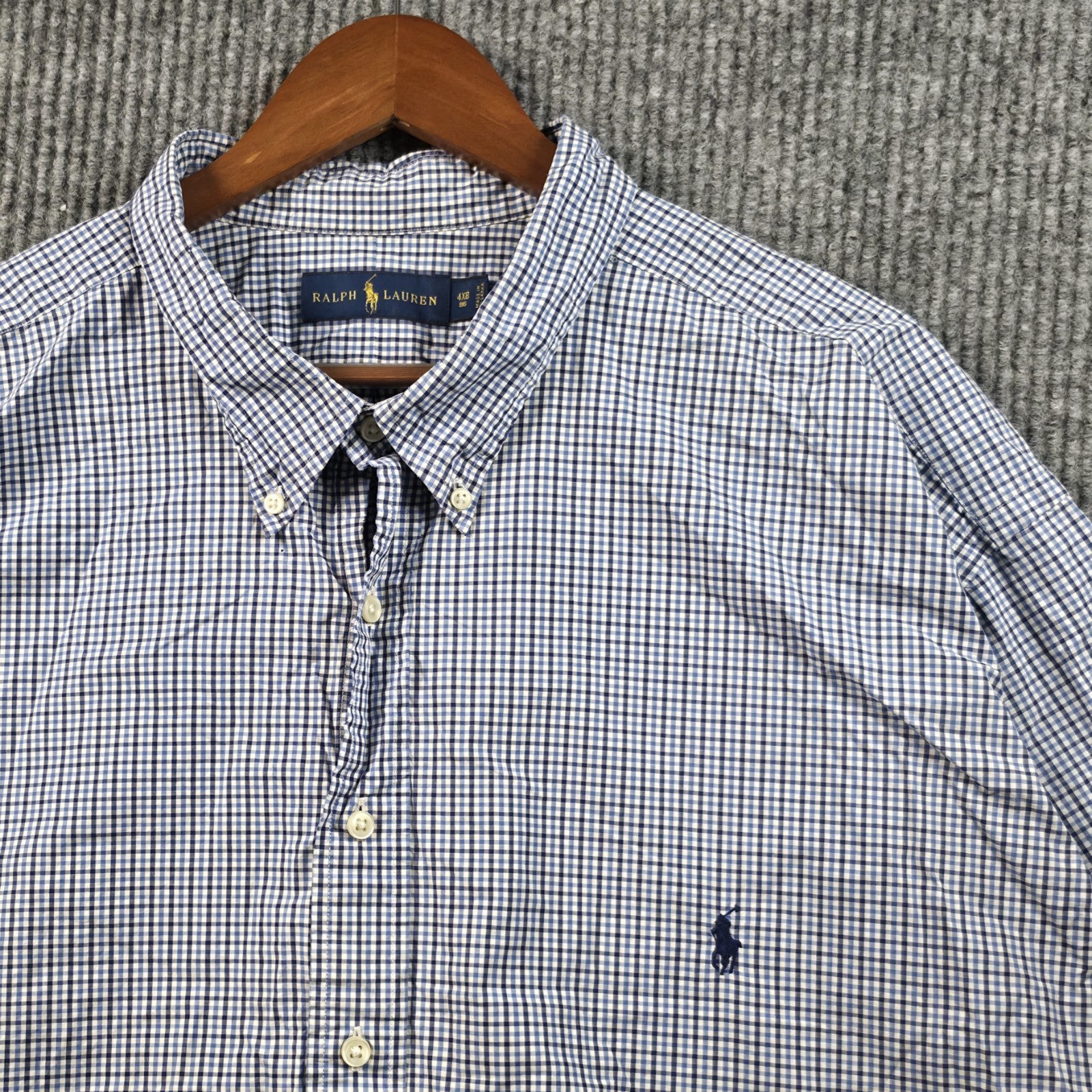 Ralph Lauren Button Down Shirt Mens 4XB Blue White Gingham Check Casual Y2K Polo