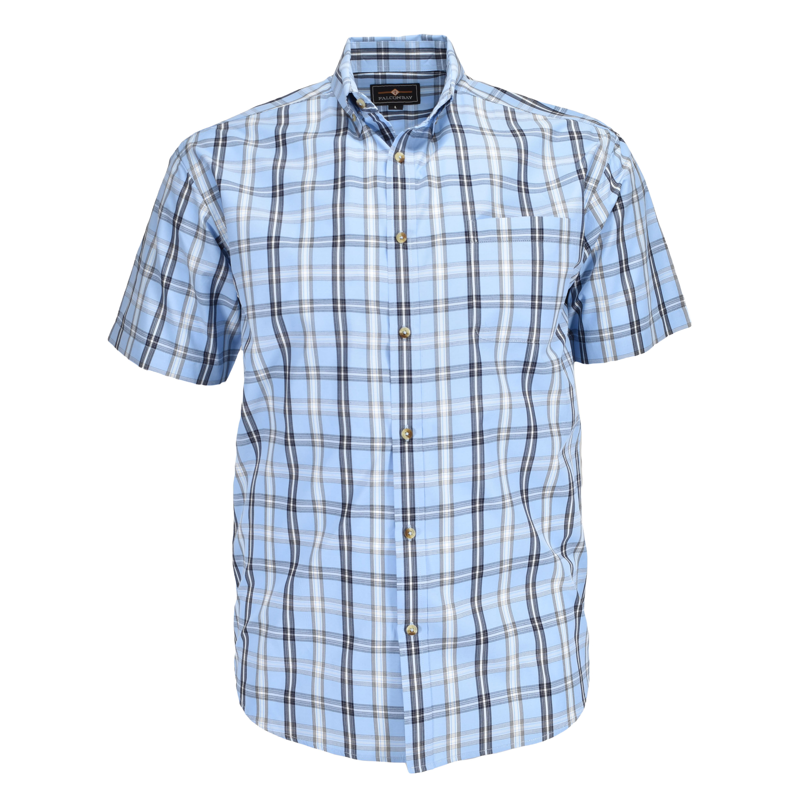 Falcon Bay Men’s Big and Tall Short Sleeve Button Down Blue Plaid Sport Shirt