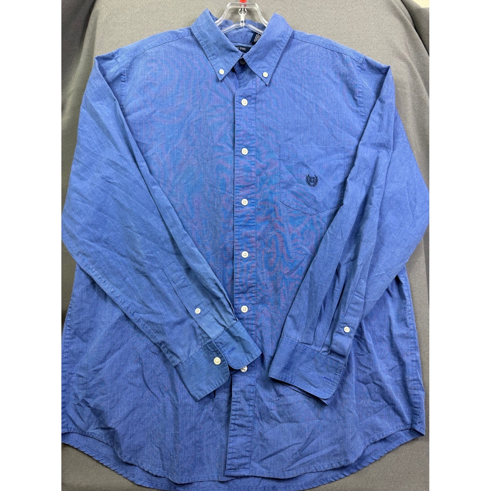 Chaps Men’s Blue Easy Care Button Down Shirt Long Sleeve Pocket Logo Size L