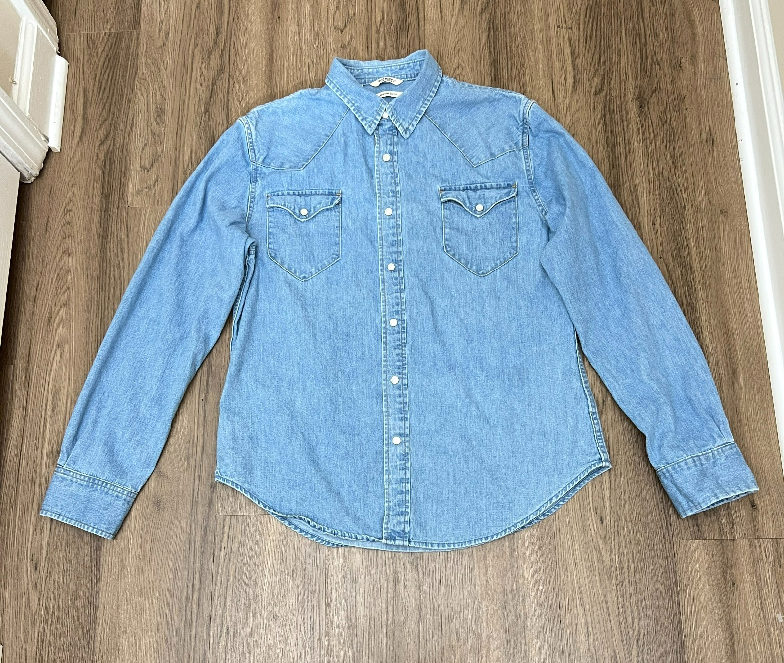 Suitsupply Japanese Denim Pearl Snap Western Shirt Light Wash Large
