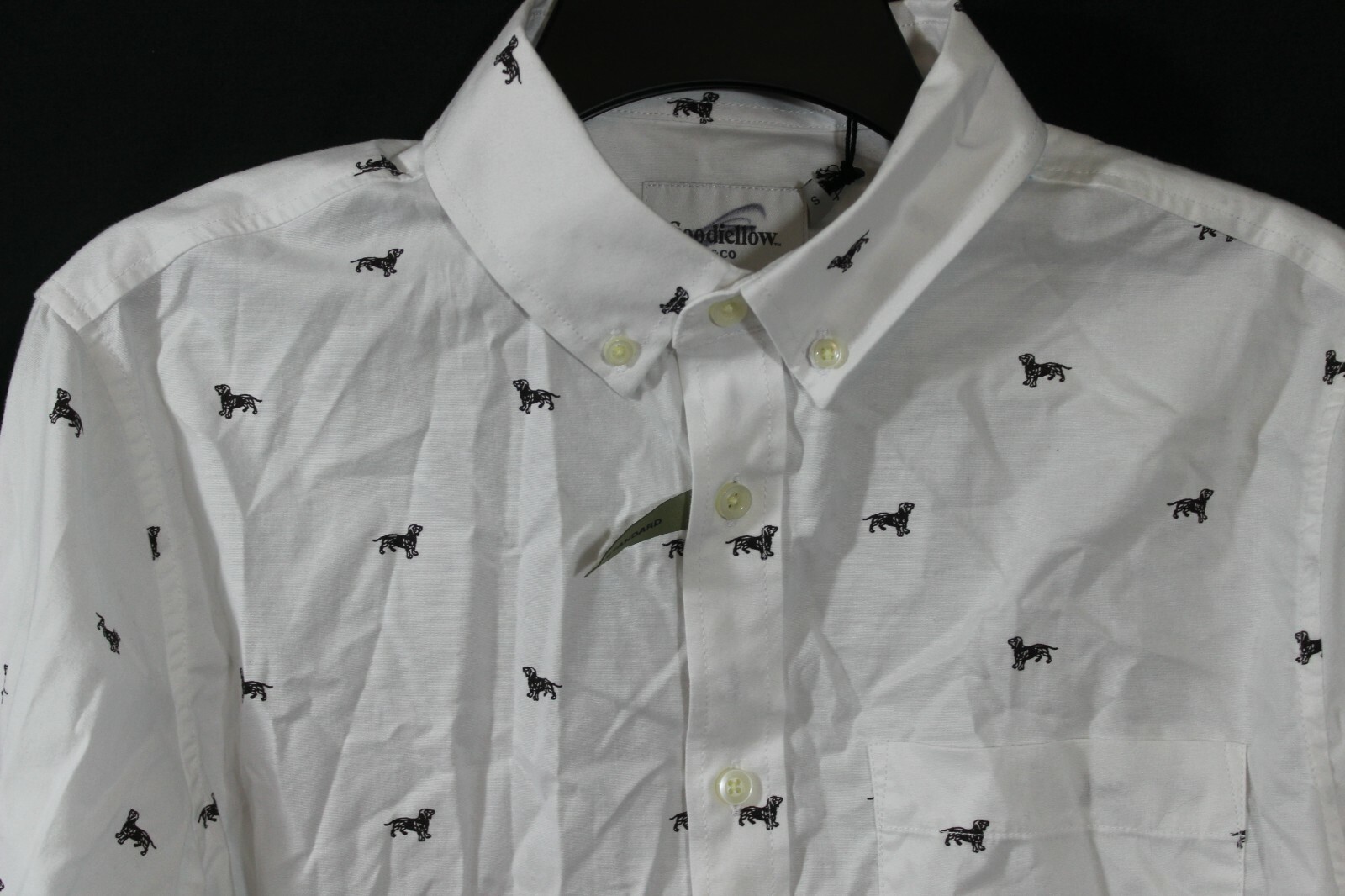 Goodfellow Poplin Button Down Long Sleeve Shirt White Dog Print S,M,L,XL (B164)