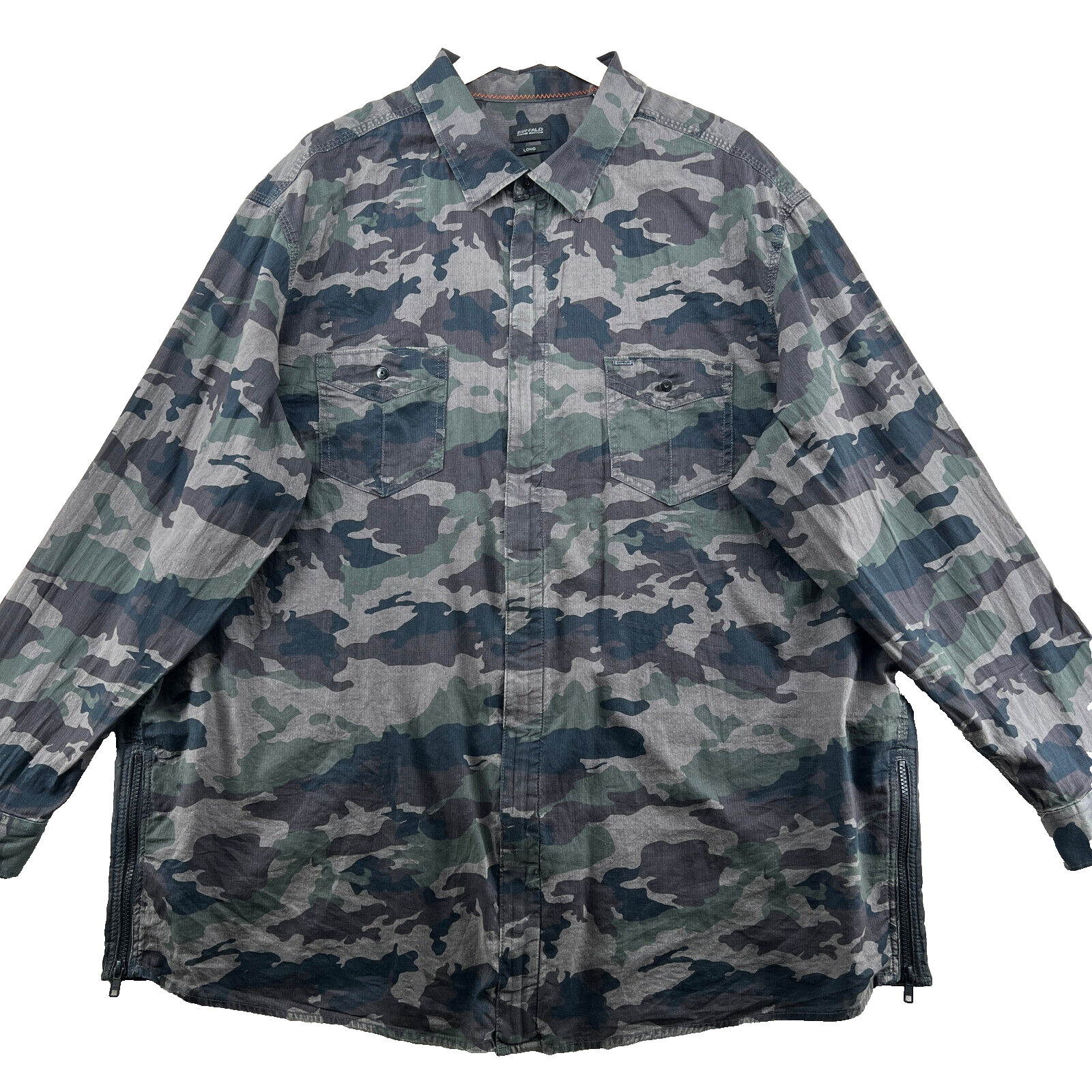 Buffalo David Bitton Men’s 2XL Long Military Camouflage Full Zip Snap L/S Shirt