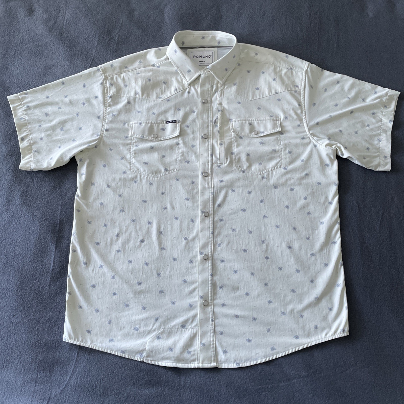 Poncho Shirt Mens Large Pearl Snap Stretch Fishing Vented Cowboy Western Cream