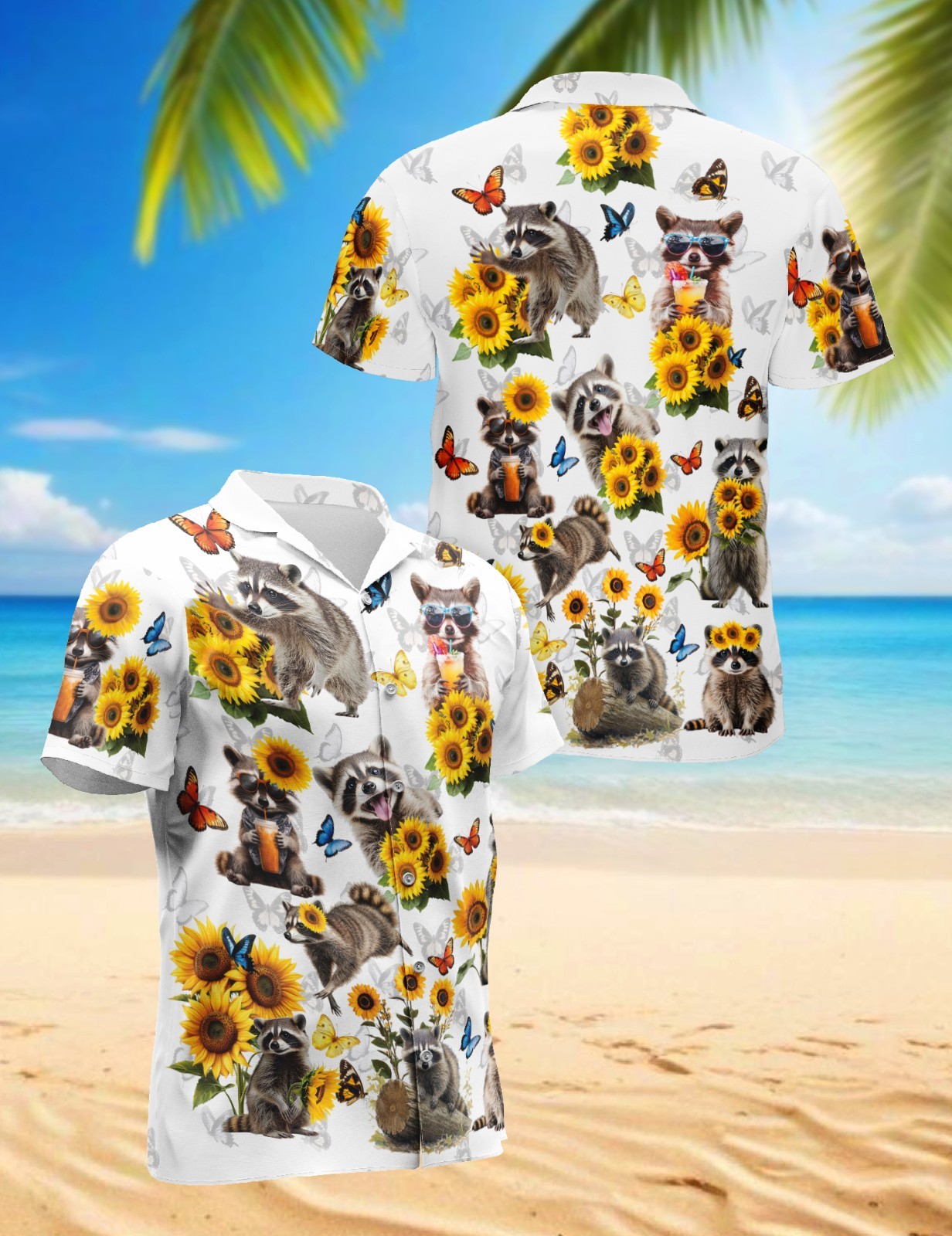 Raccoon Sunflower Hawaiian Shirt Animal Floral Beach Aloha Unisex