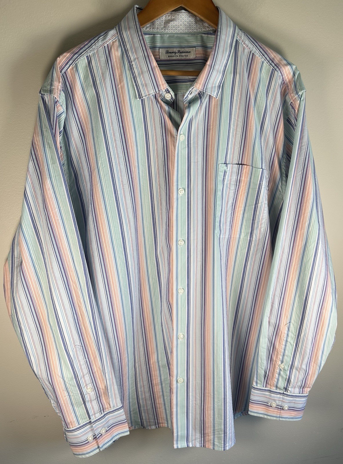 Tommy Bahama Sarasota Stretch Button Up Shirt XXL Coolmax Multicolor Stripes EUC