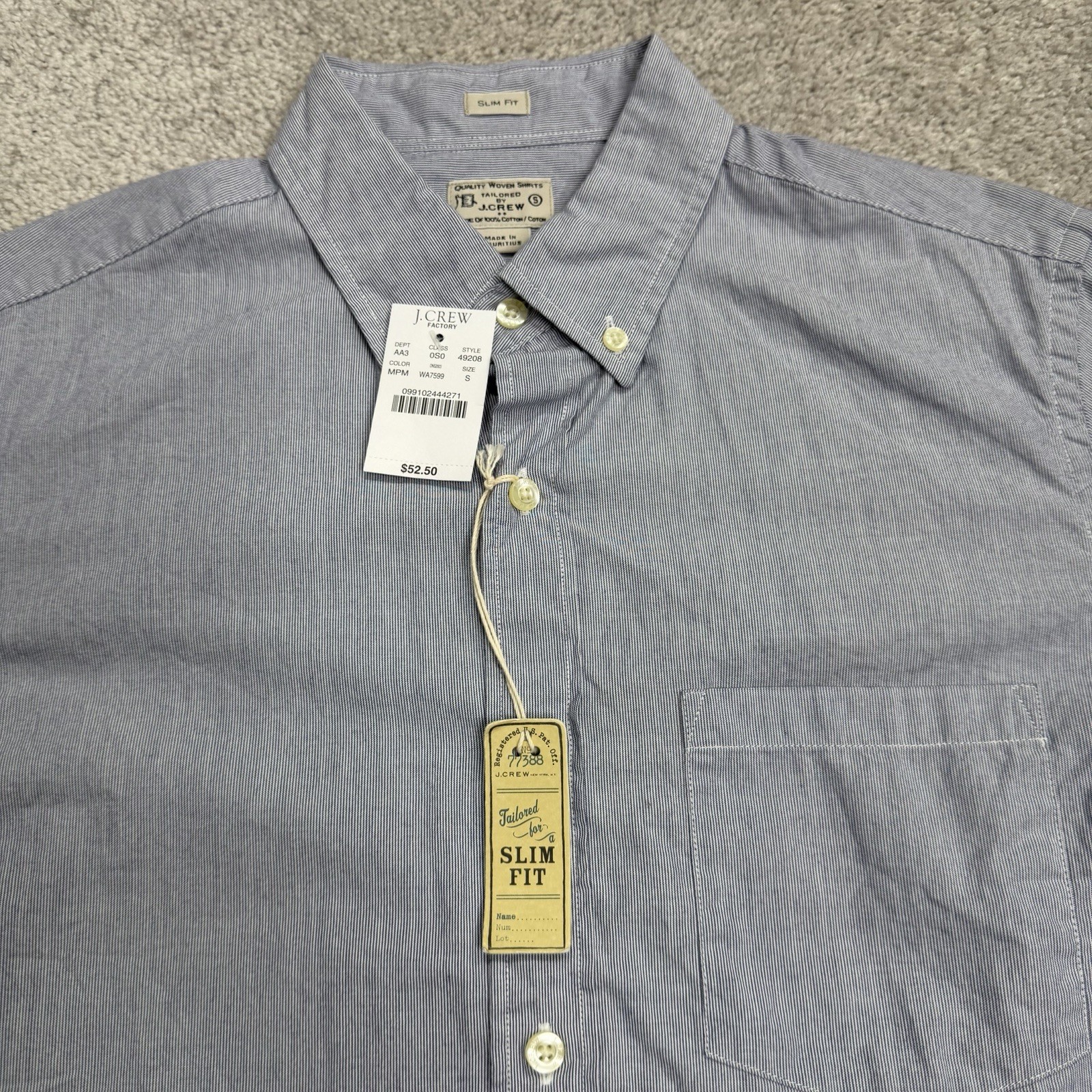 J.CREW Factory Shirt Men’s Small Slim Fit Blue White Striped Woven Cotton NWT