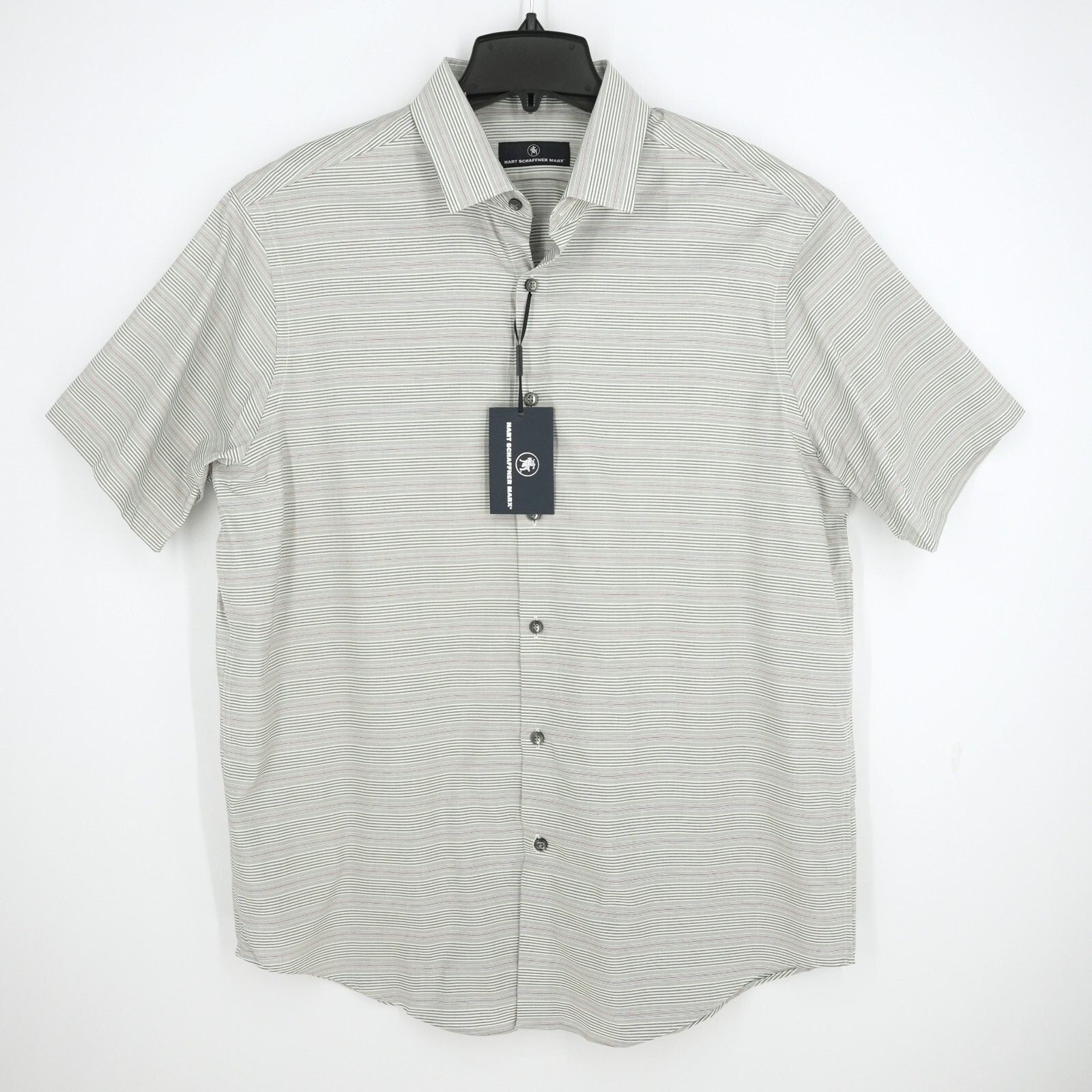 Hart Schaffner Marx Men’s Short-Sleeve Shirt L White Gray Red Stripe NWT $89.50