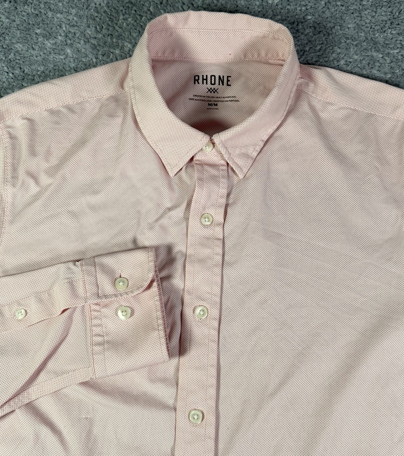 Rhone Shirt Mens M Pink Micro Dot Commuter Performance Stretch Dress Business