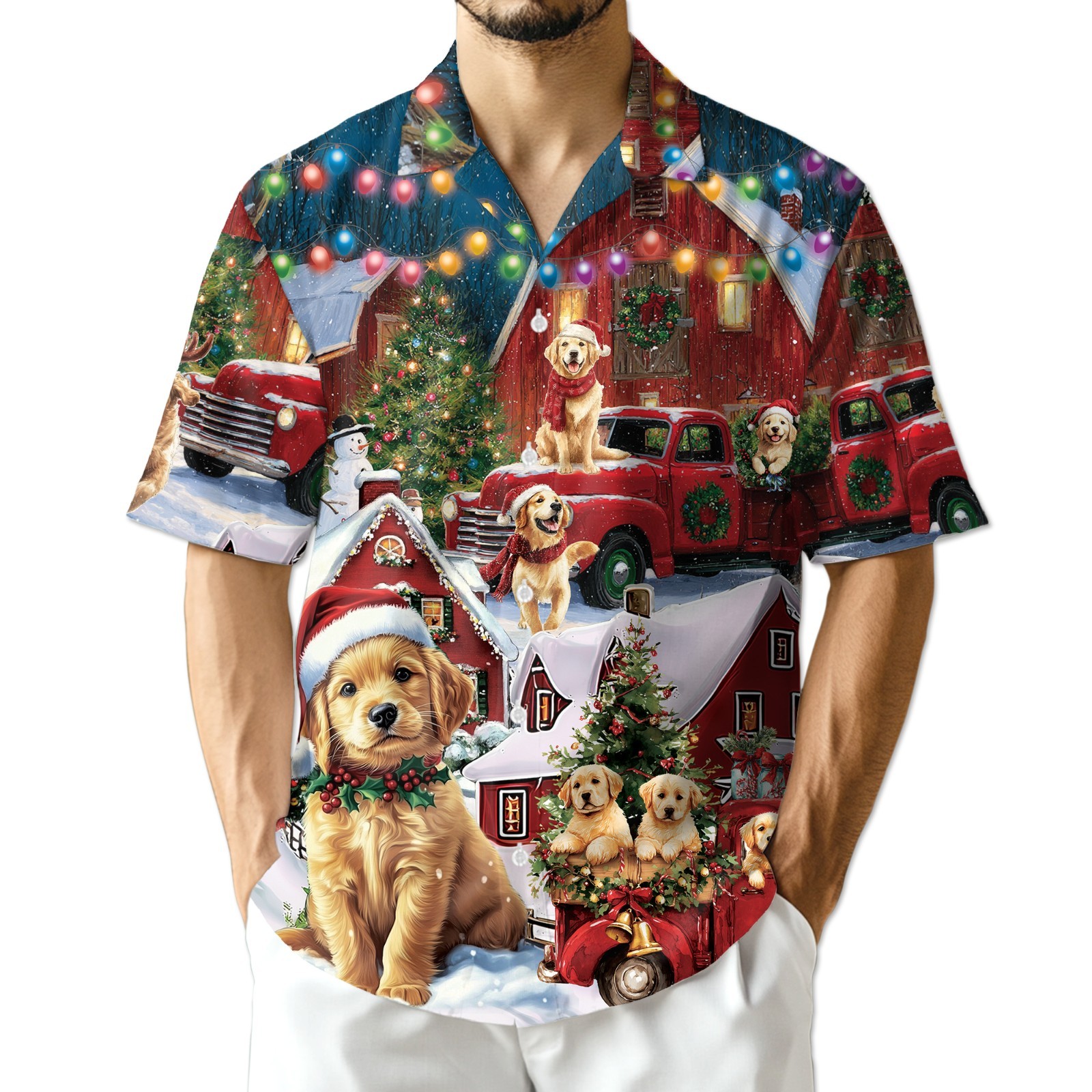 Golden Retriever Christmas Hawaiian Shirt Dog Holiday Aloha Gift