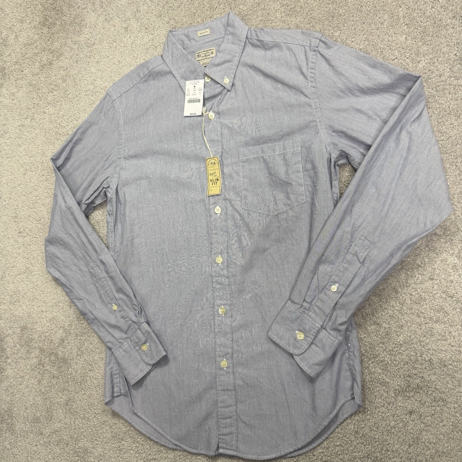 J.CREW Factory Shirt Men’s Small Slim Fit Blue White Striped Woven Cotton NWT