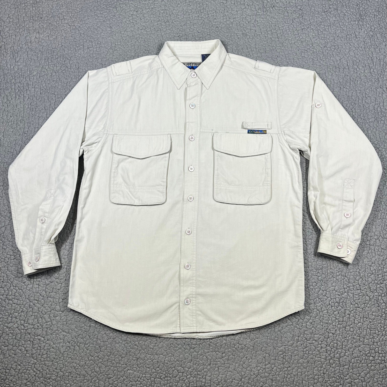 ExOfficio Mens Small Beige Adventure Travel Long Sleeve Fishing Hiking Shirt